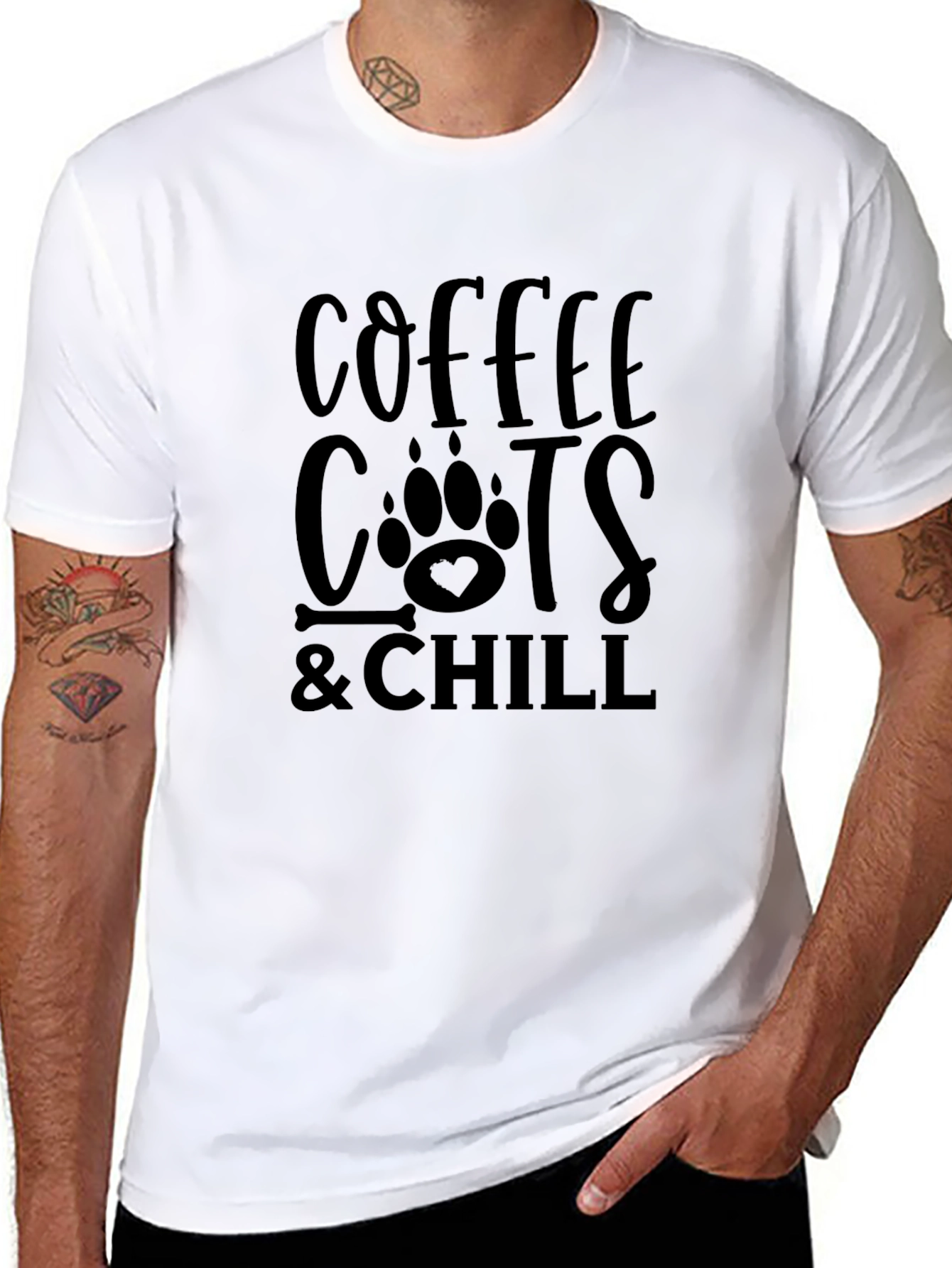 Coffee Cats & Chill Black Graphic T-Shirt