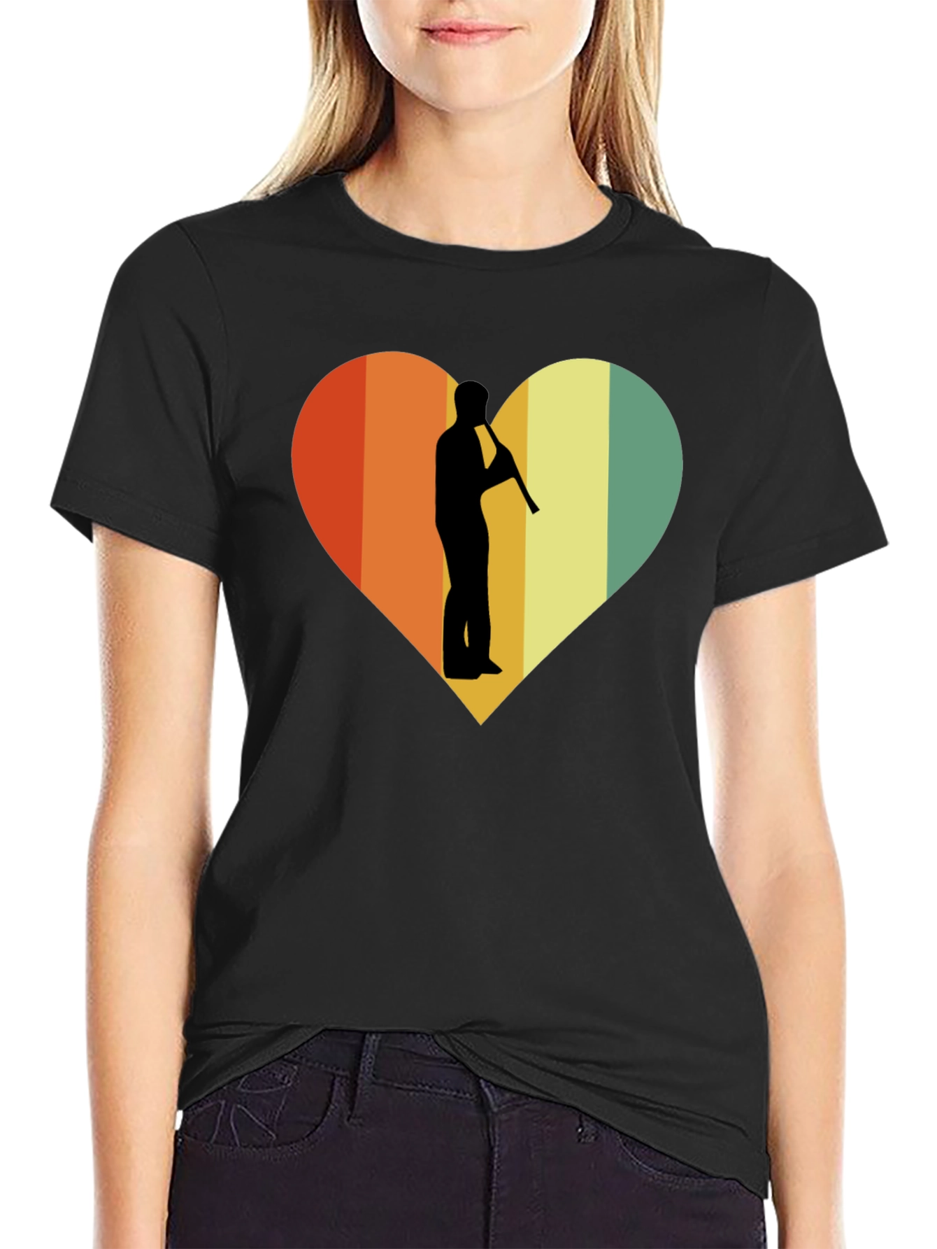 Retro Heart Flute Player Graphic Tee