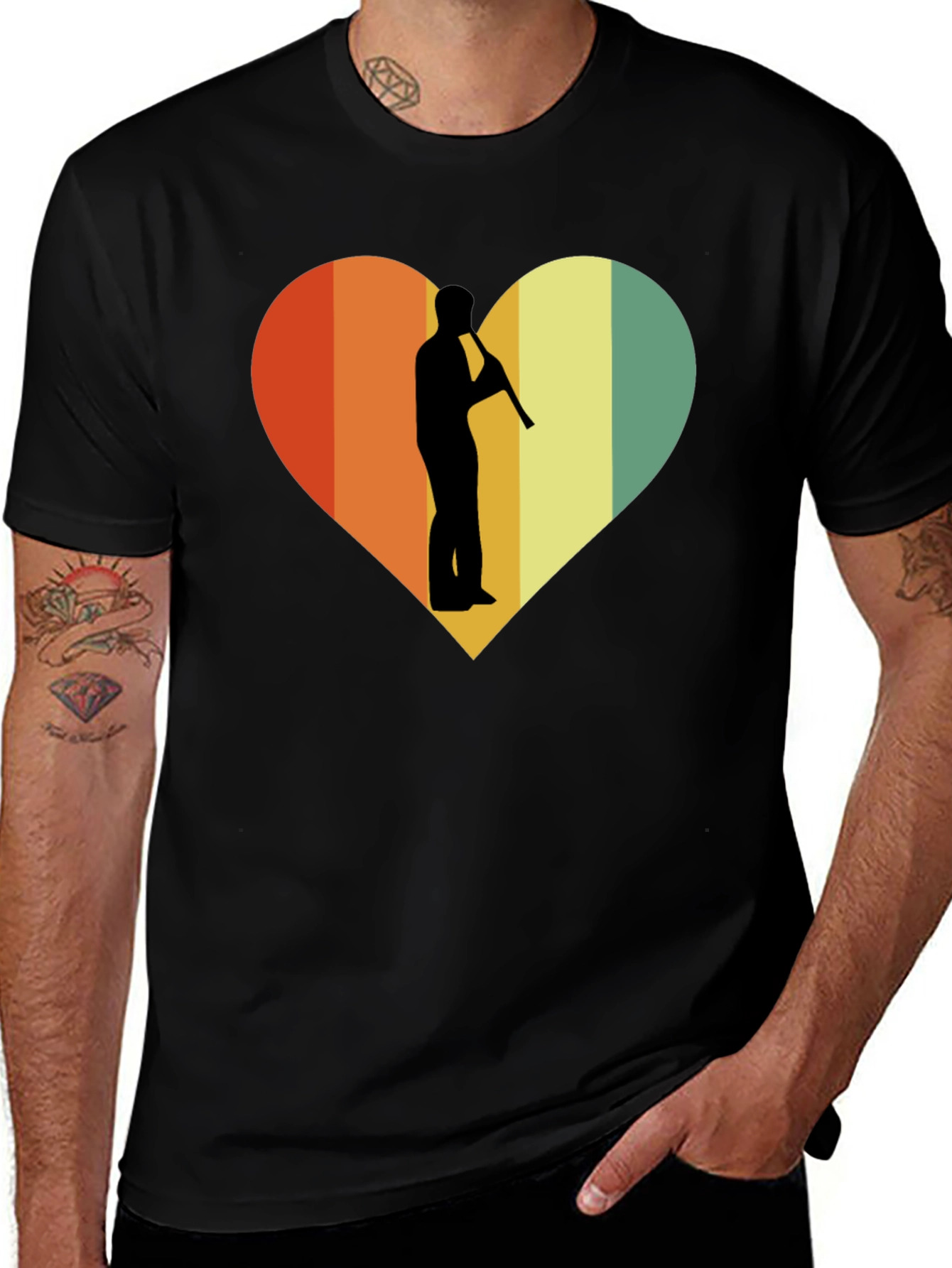 Retro Heart Flute Player Graphic Tee