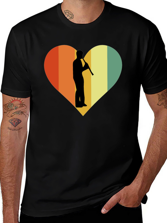 Retro Heart Flute Player Graphic Tee