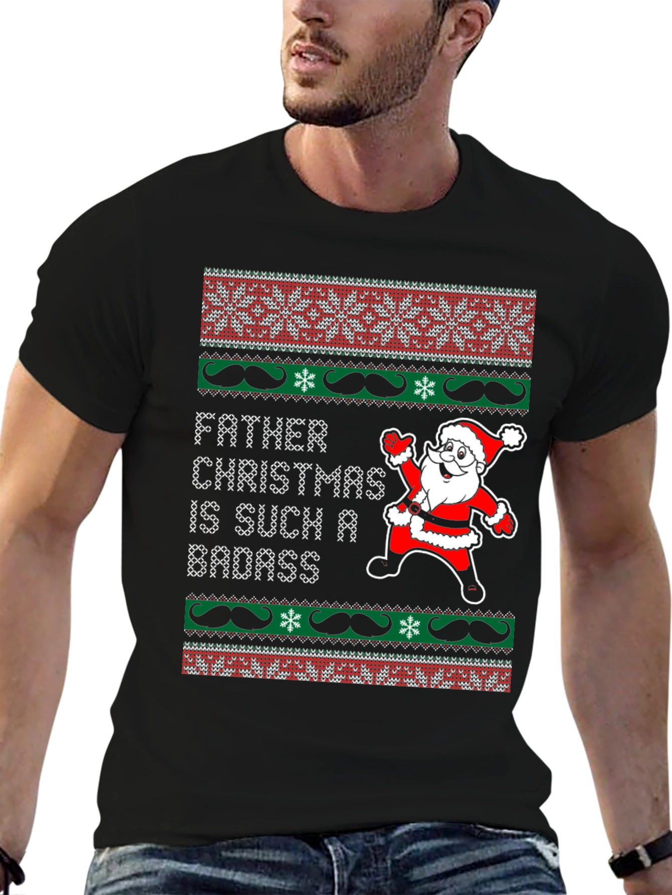 Father Christmas Badass Ugly Sweater Style T-Shirt