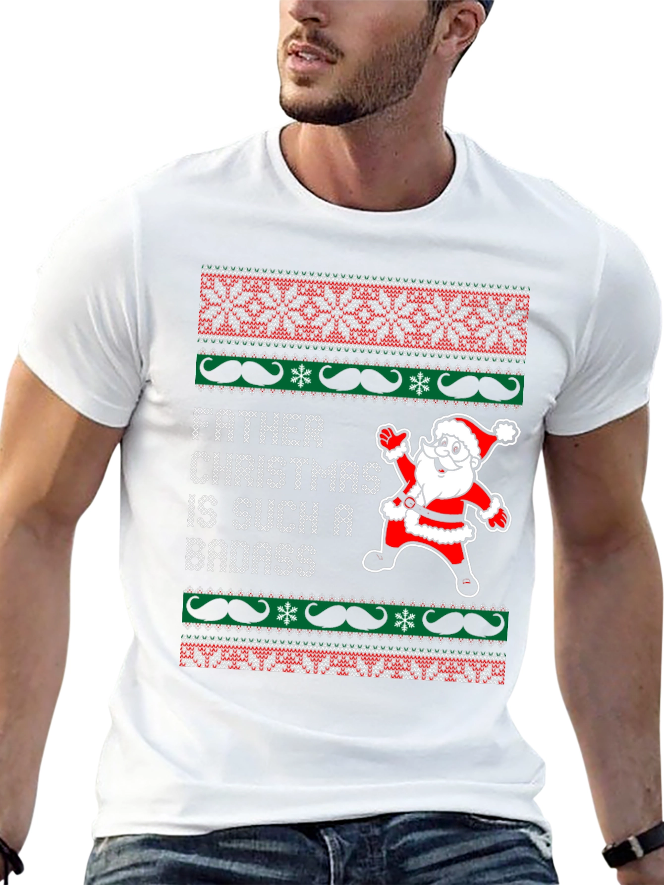 Father Christmas Badass Ugly Sweater Style T-Shirt