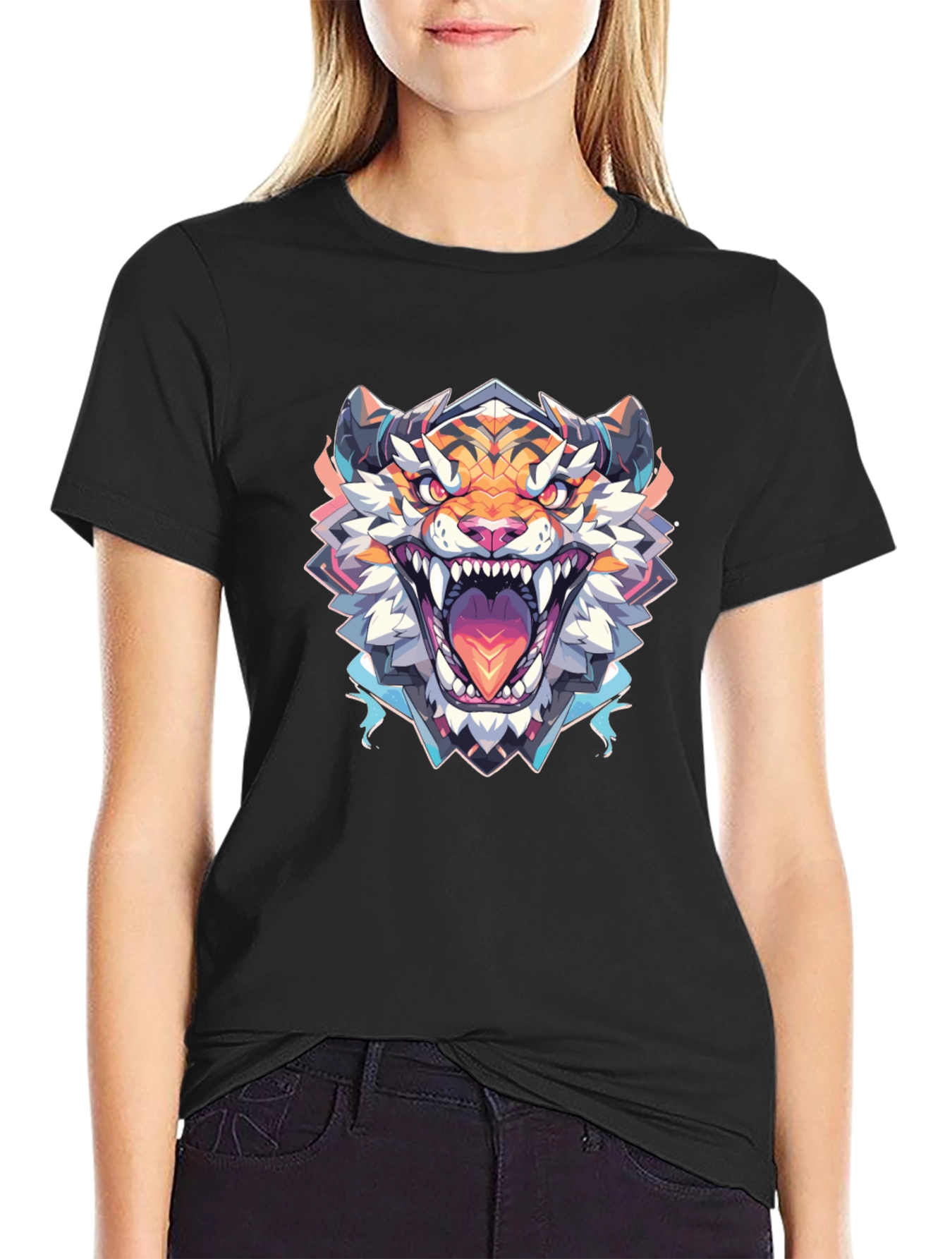 Roaring Tiger Graphic Tee - Black Cotton Shirt