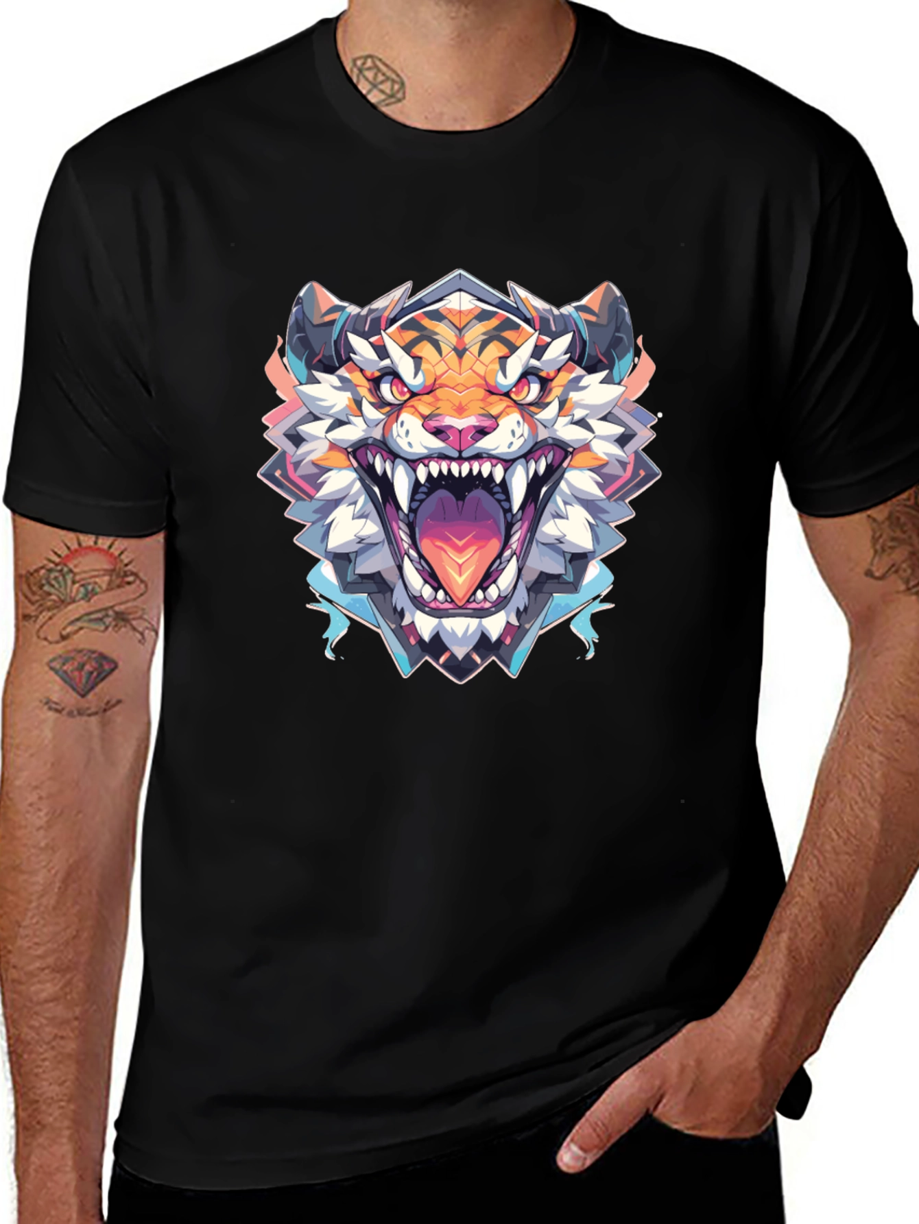 Roaring Tiger Graphic Tee - Black Cotton Shirt