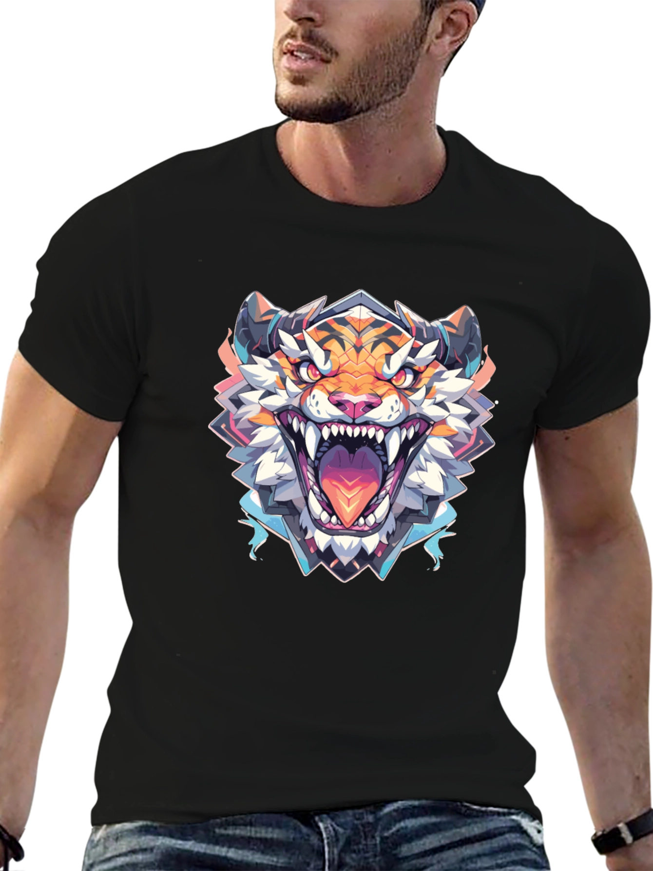 Roaring Tiger Graphic Tee - Black Cotton Shirt