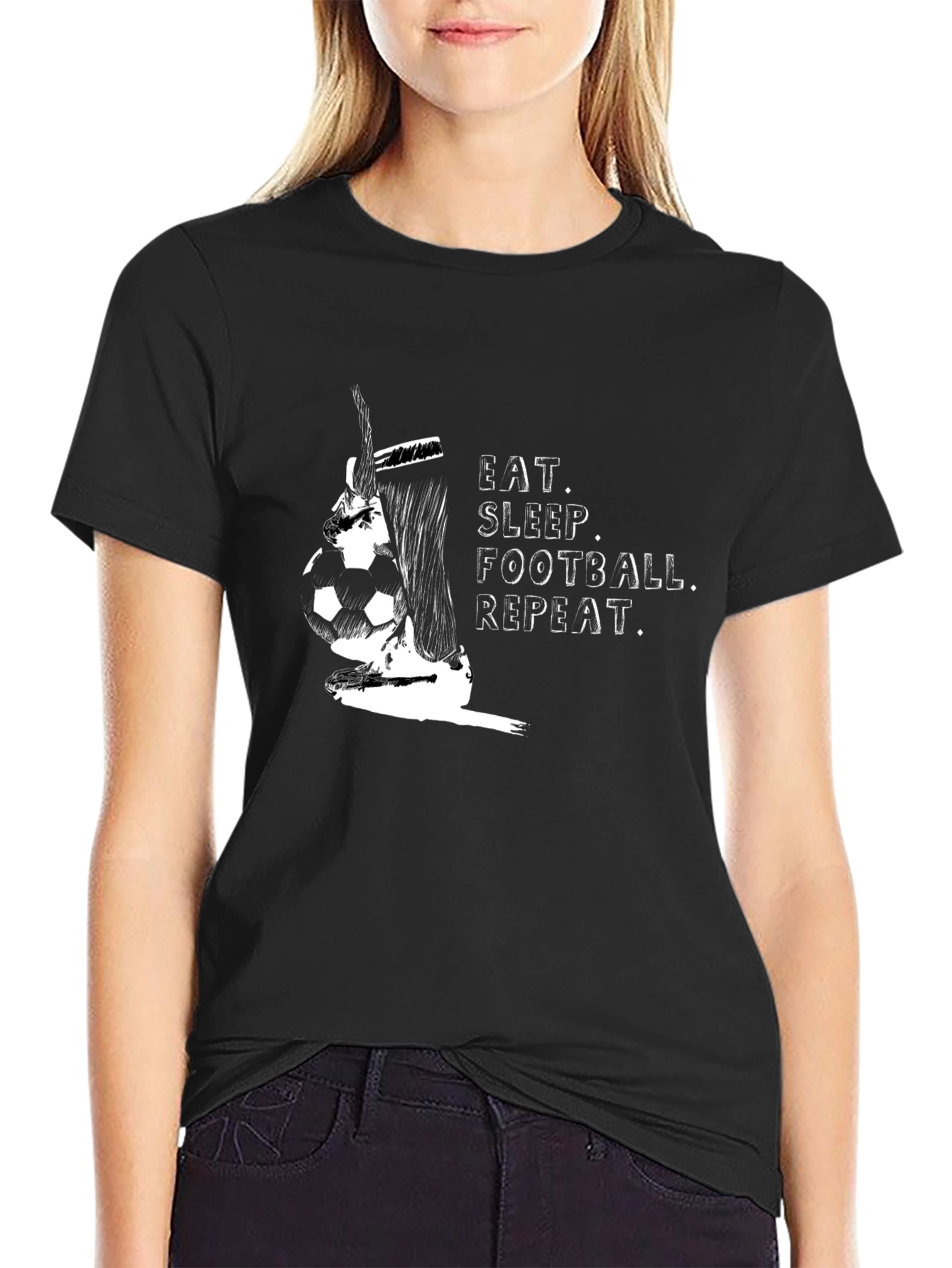 Eat Sleep Football Repeat Black T-Shirt