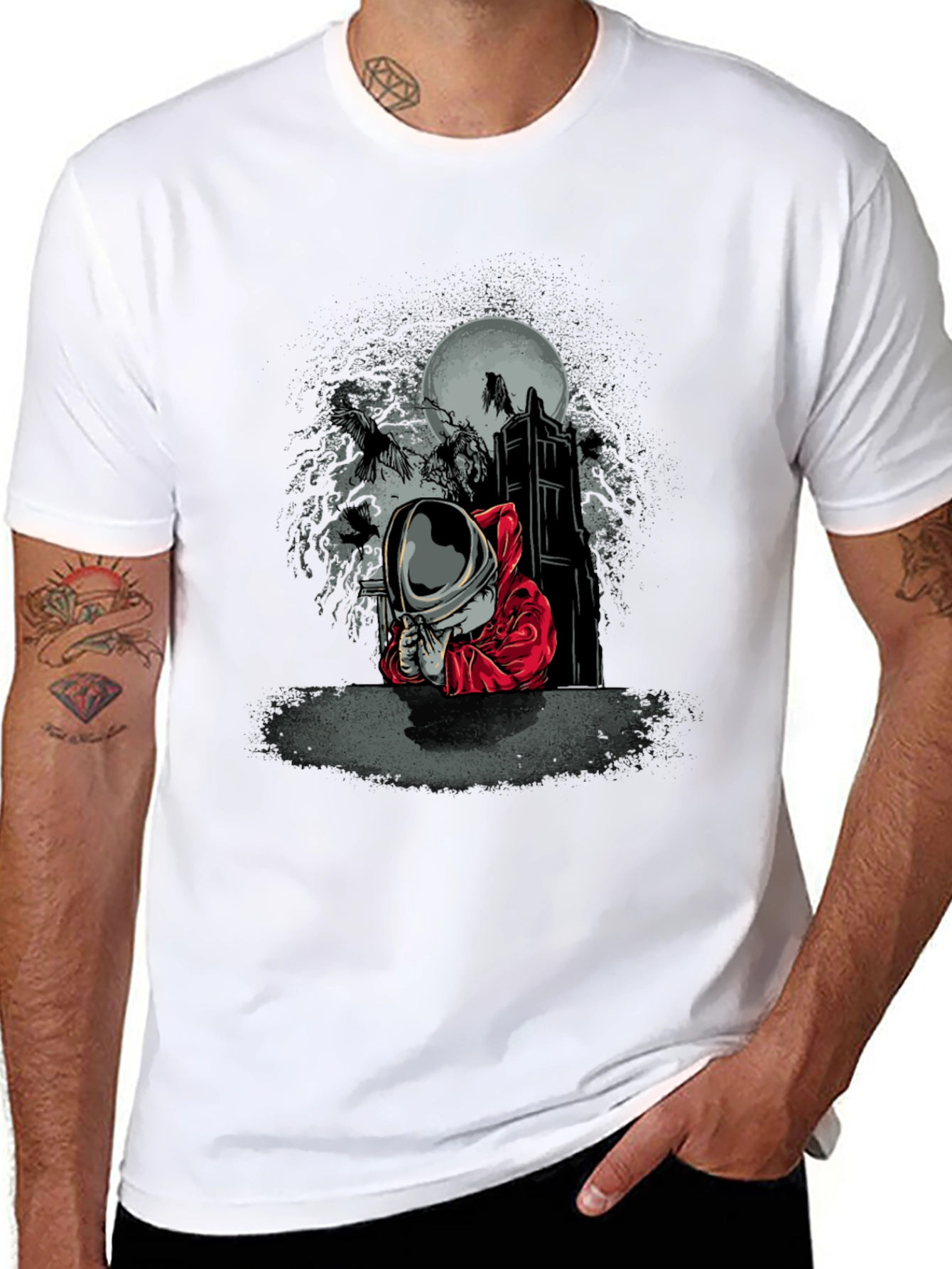 Astronaut Raven Moon T-Shirt - Gothic Space Tee