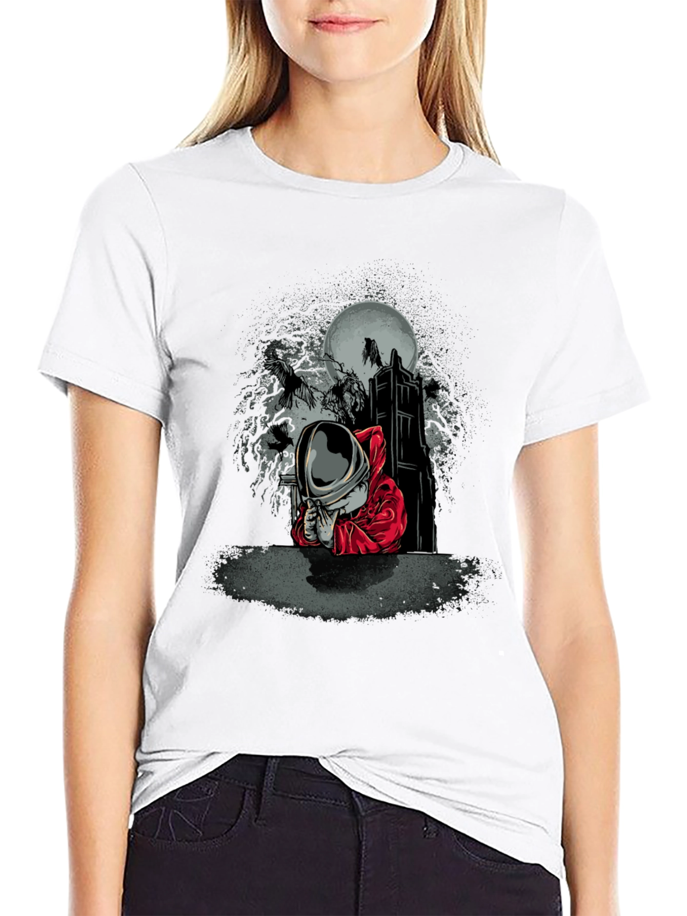 Astronaut Raven Moon T-Shirt - Gothic Space Tee