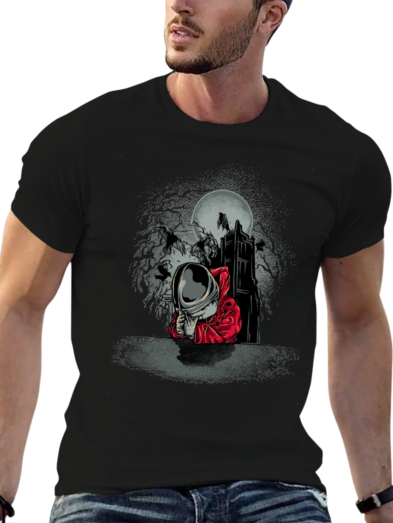 Astronaut Raven Moon T-Shirt - Gothic Space Tee