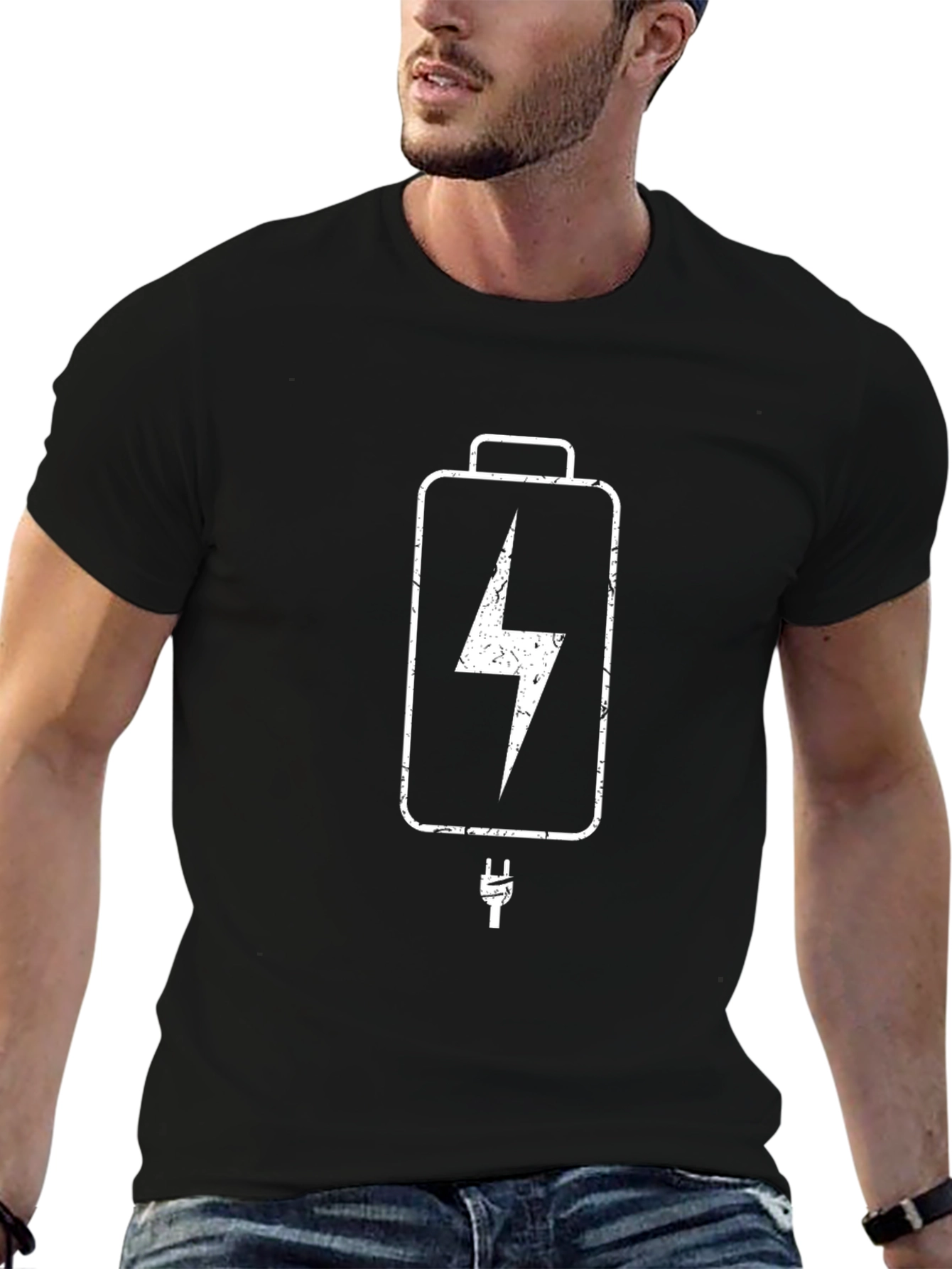 Battery Charge Graphic T-Shirt - Black Cotton Tee