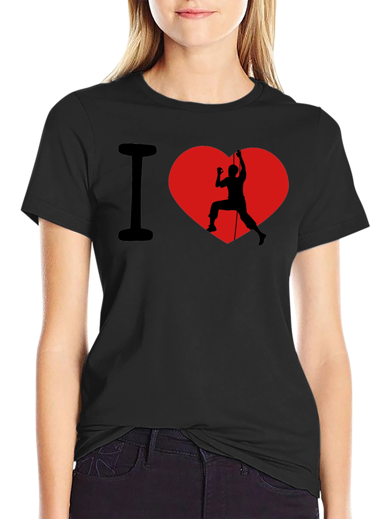I Heart Rock Climbing Black Graphic T-Shirt