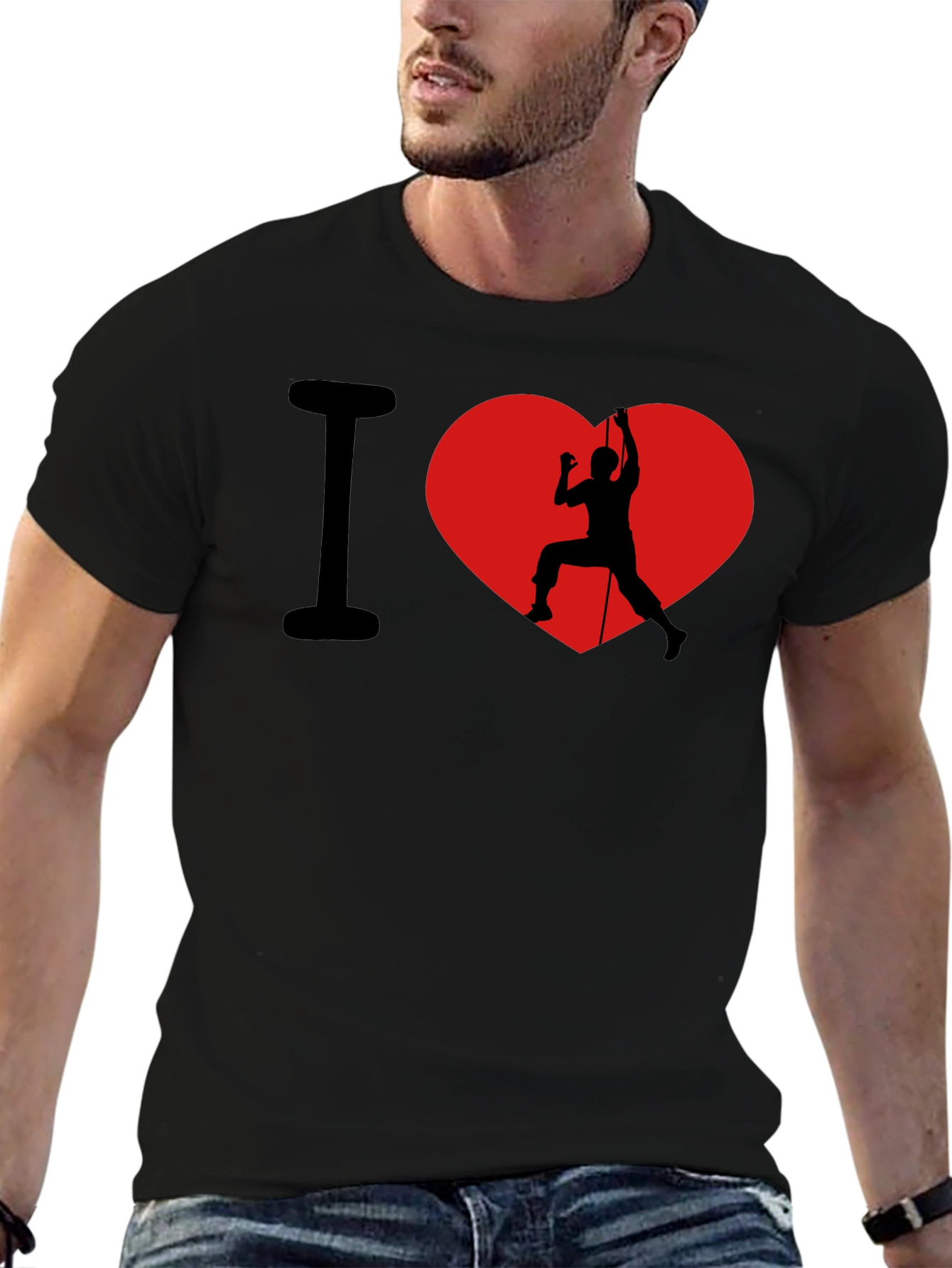 I Heart Rock Climbing Black Graphic T-Shirt