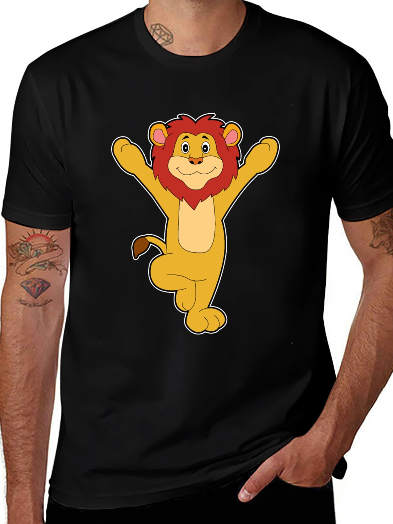 Cartoon Lion Graphic Black T-Shirt