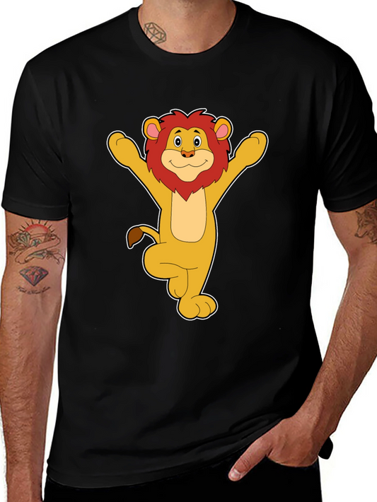Cartoon Lion Graphic Black T-Shirt