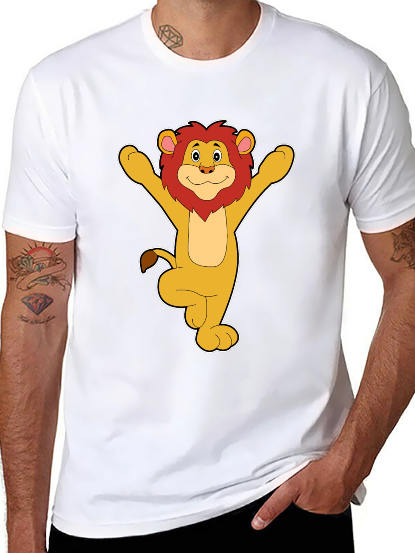 Cartoon Lion Graphic Black T-Shirt