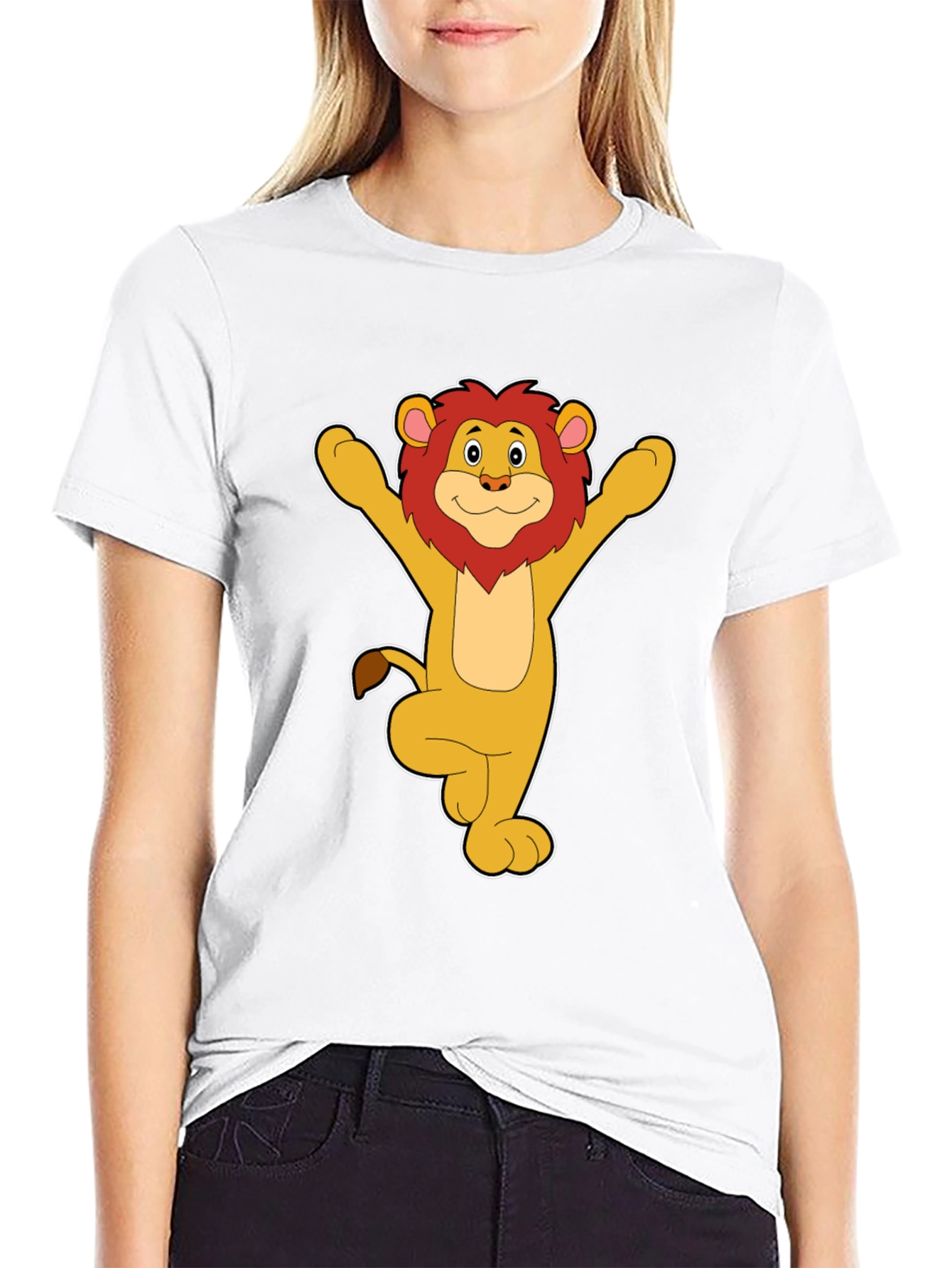 Cartoon Lion Graphic Black T-Shirt