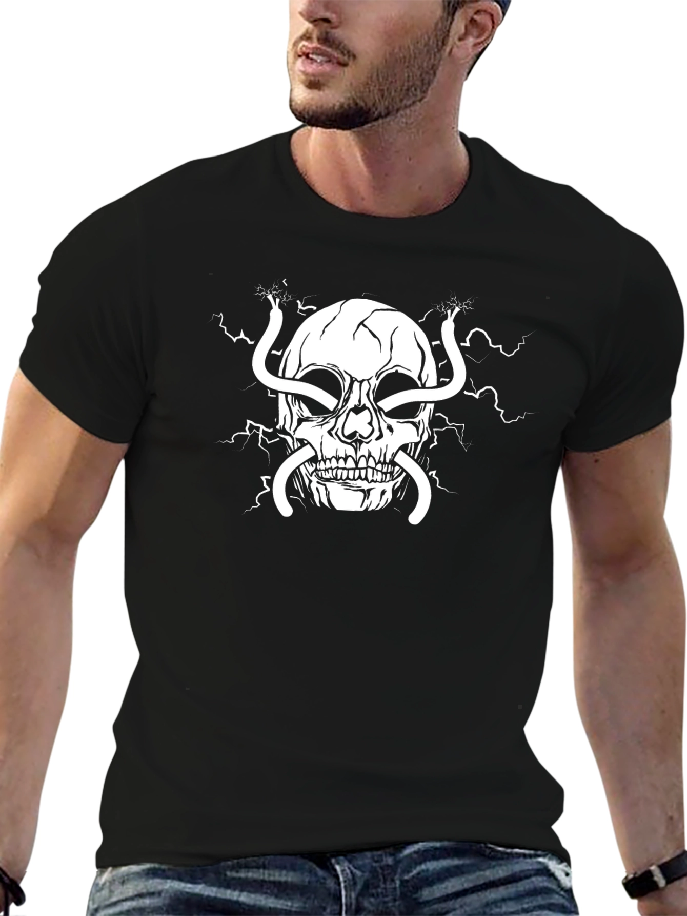Edgy Skull Graphic Tee - Black Cotton T-Shirt
