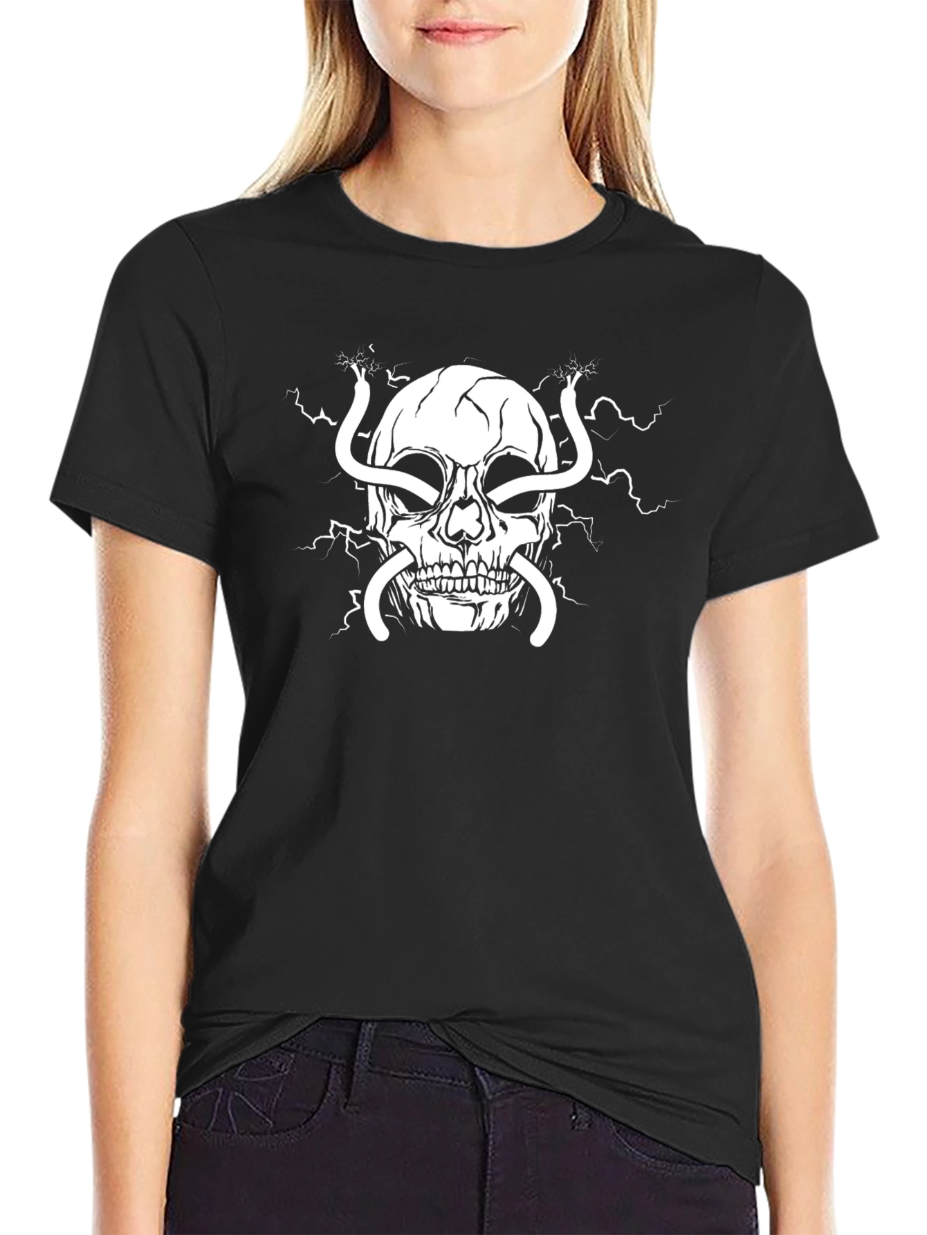 Edgy Skull Graphic Tee - Black Cotton T-Shirt