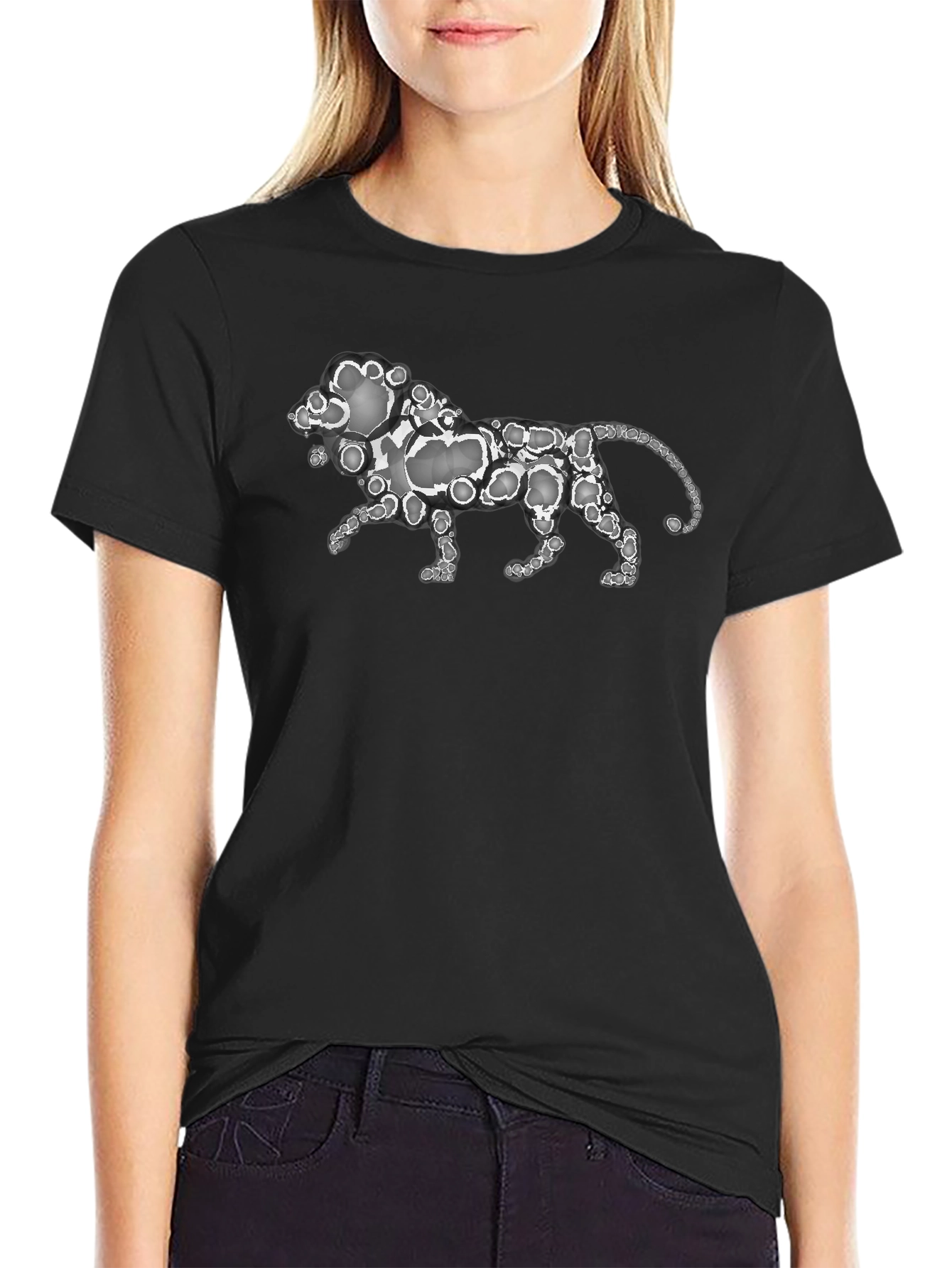 Abstract Lion Print Black T-Shirt