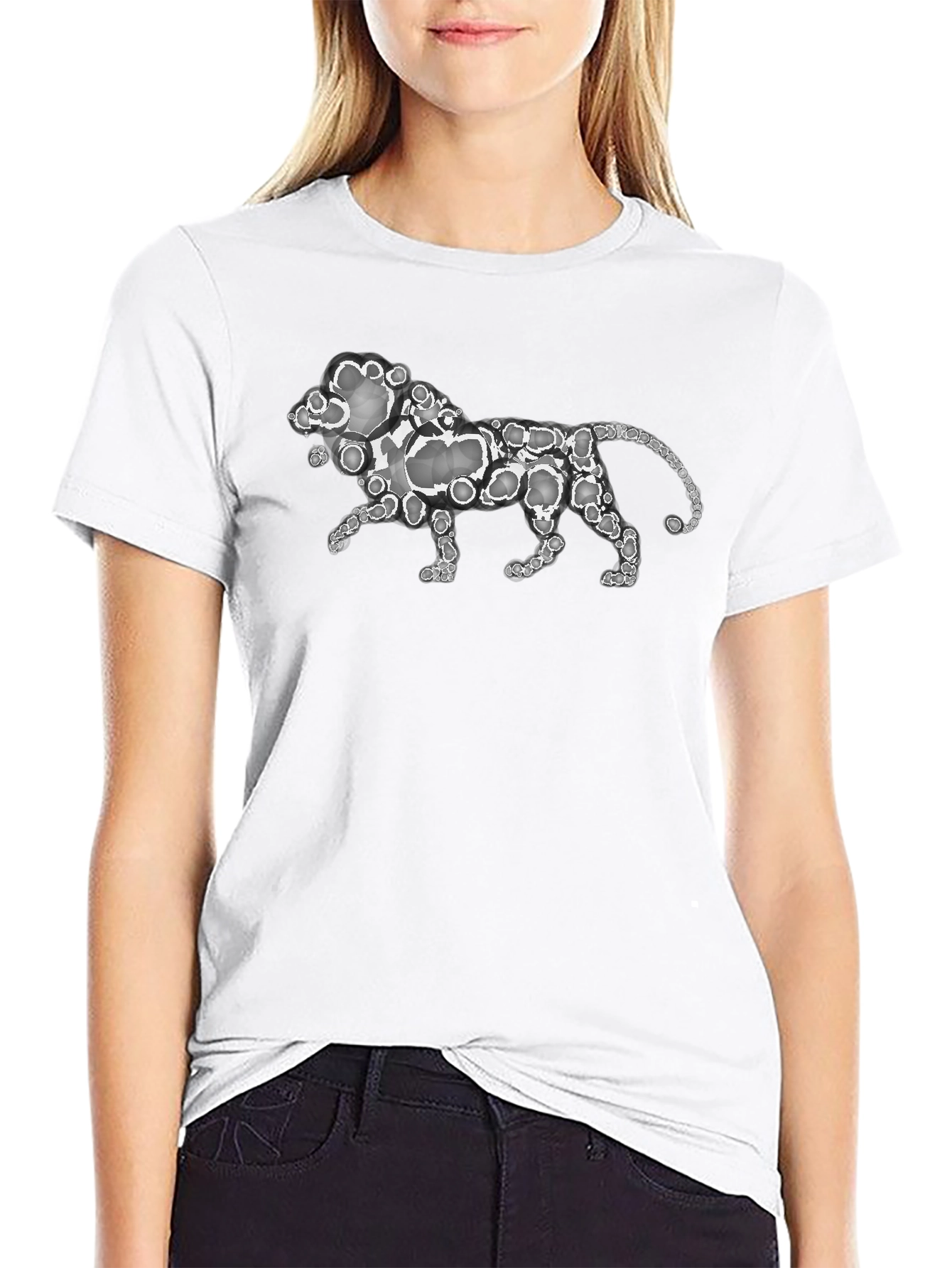 Abstract Lion Print Black T-Shirt
