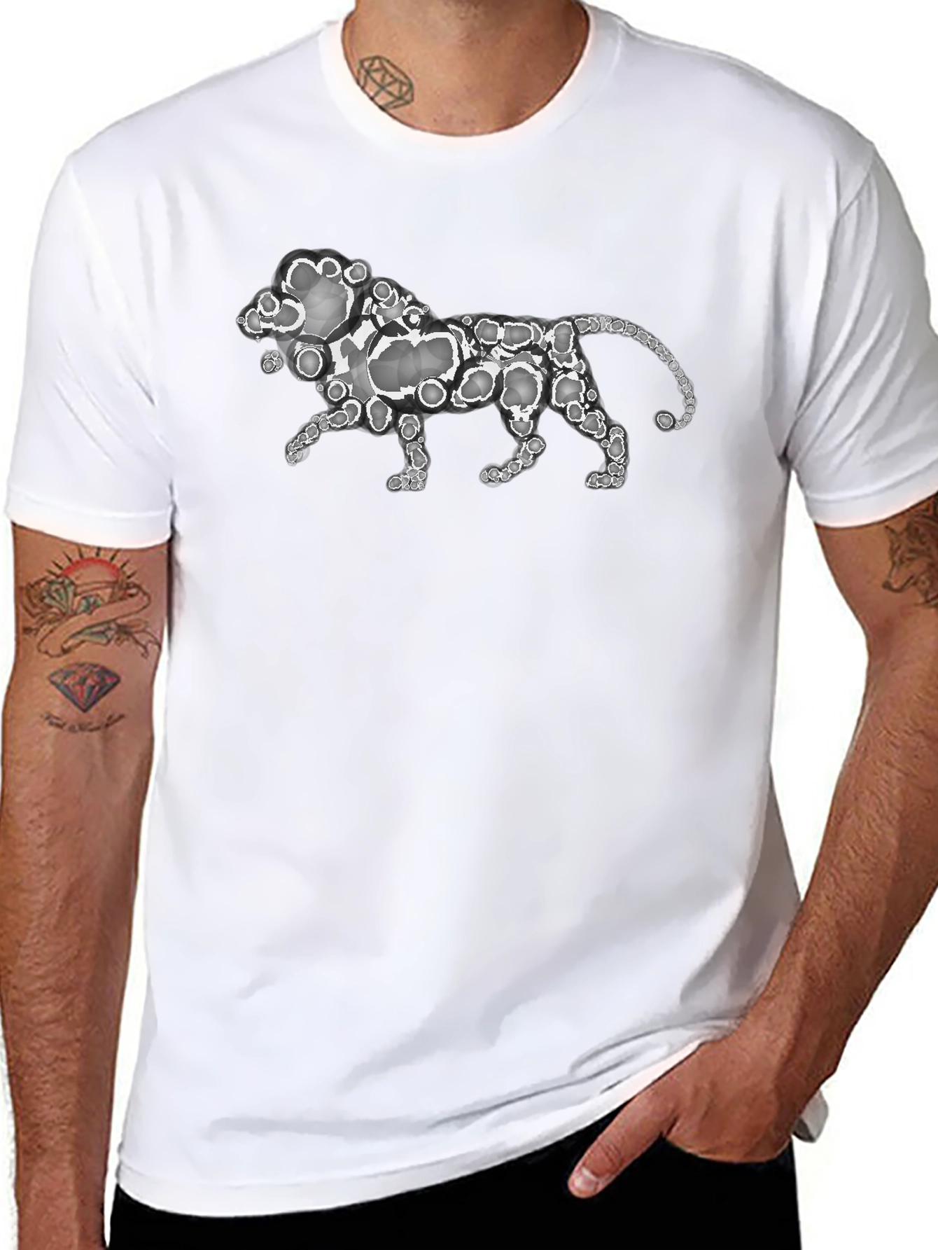 Abstract Lion Print Black T-Shirt