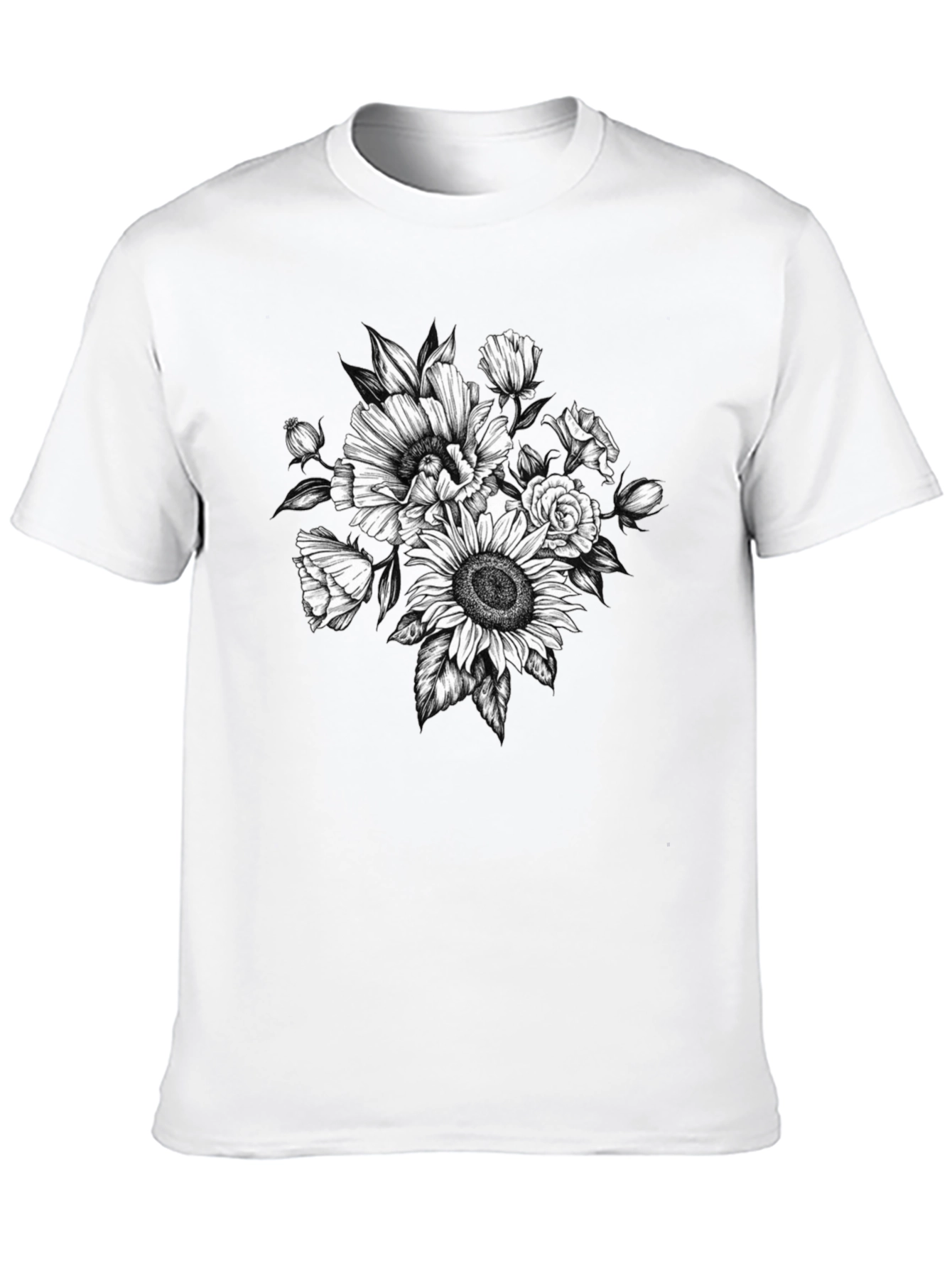Floral Graphic Tee - Black Cotton T-Shirt