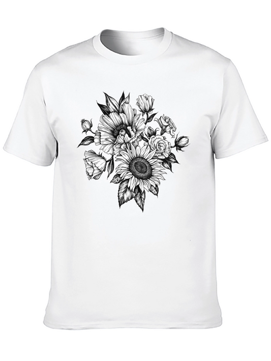 Floral Graphic Tee - Black Cotton T-Shirt