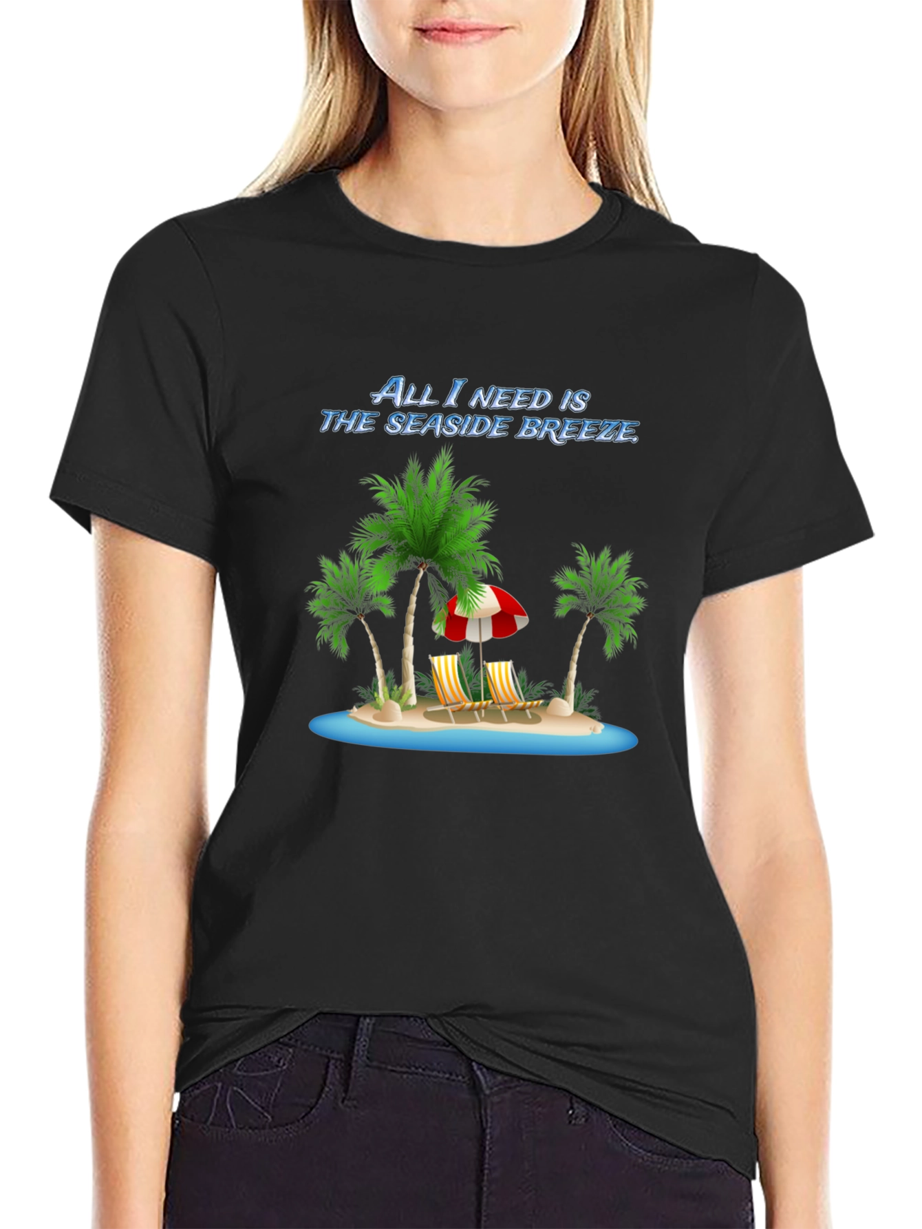 Seaside Breeze Black Graphic Tee