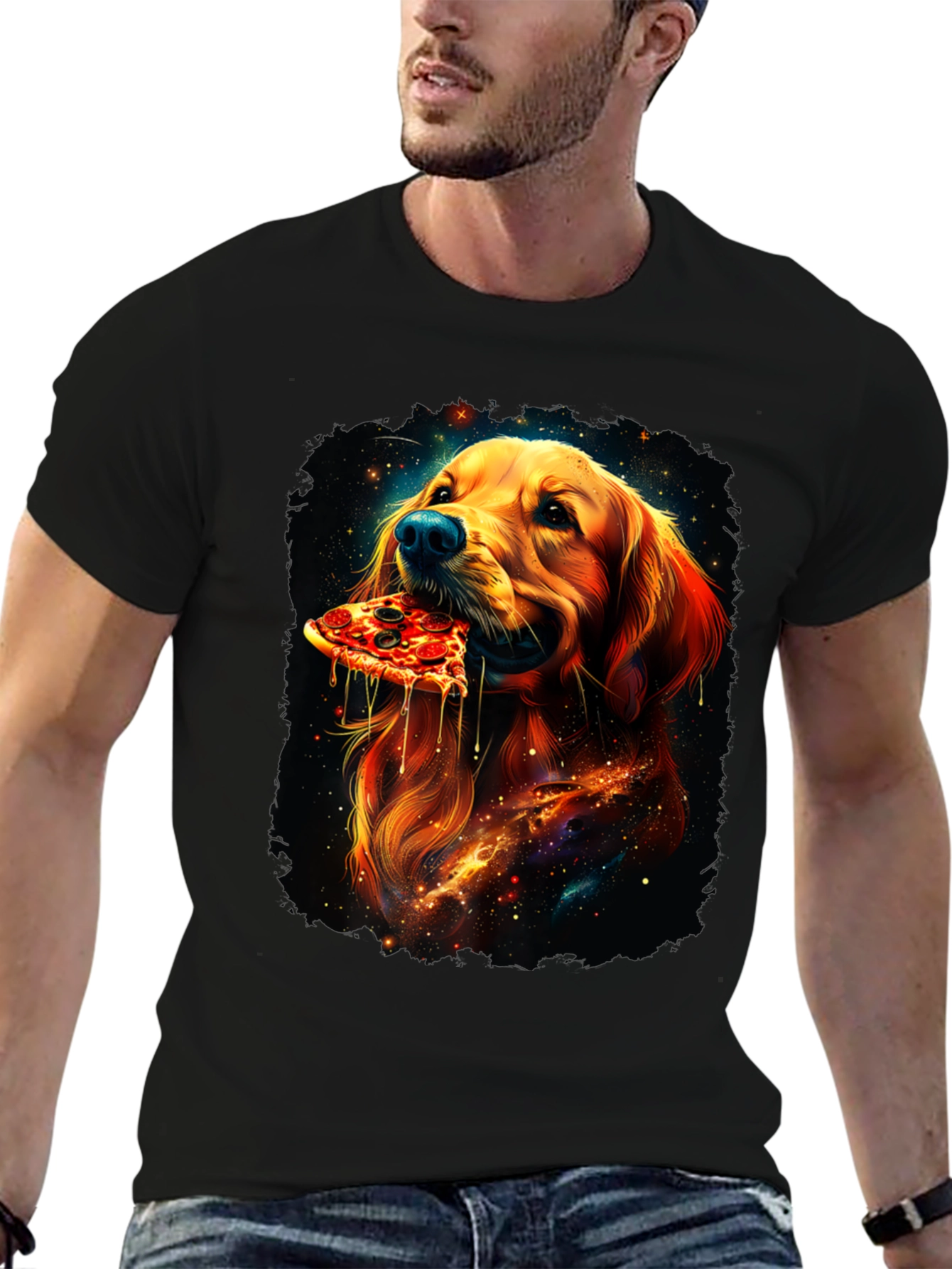 Dog Eating Pizza Graphic Tee - Unique Print
