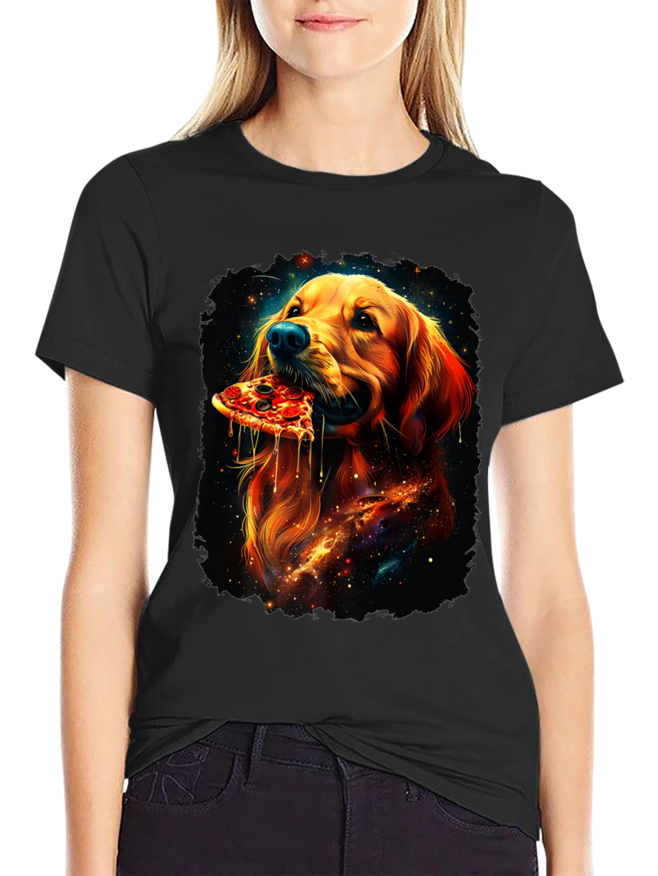 Dog Eating Pizza Graphic Tee - Unique Print