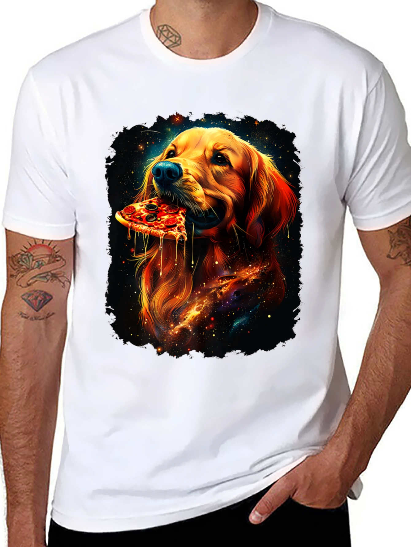 Dog Eating Pizza Graphic Tee - Unique Print