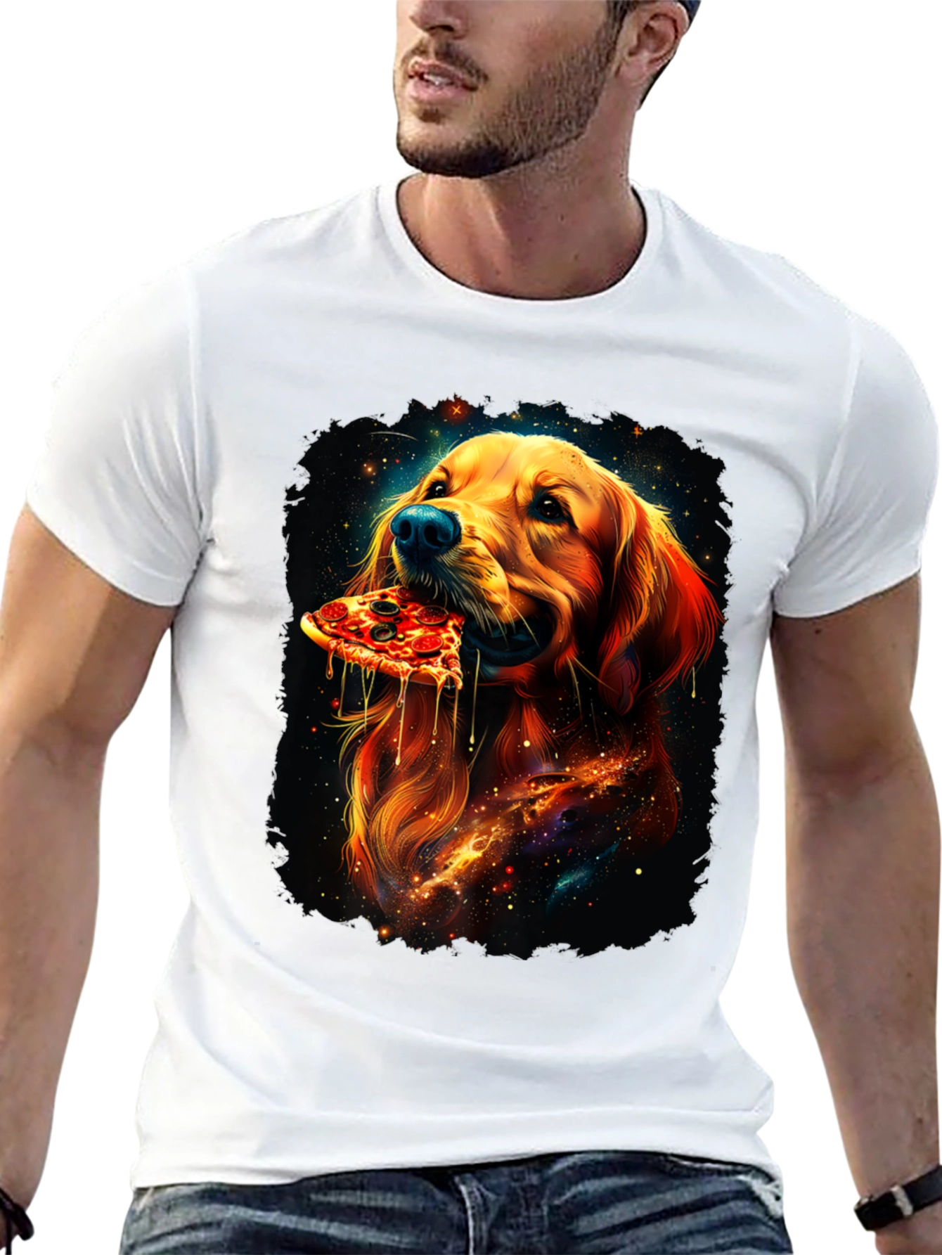 Dog Eating Pizza Graphic Tee - Unique Print