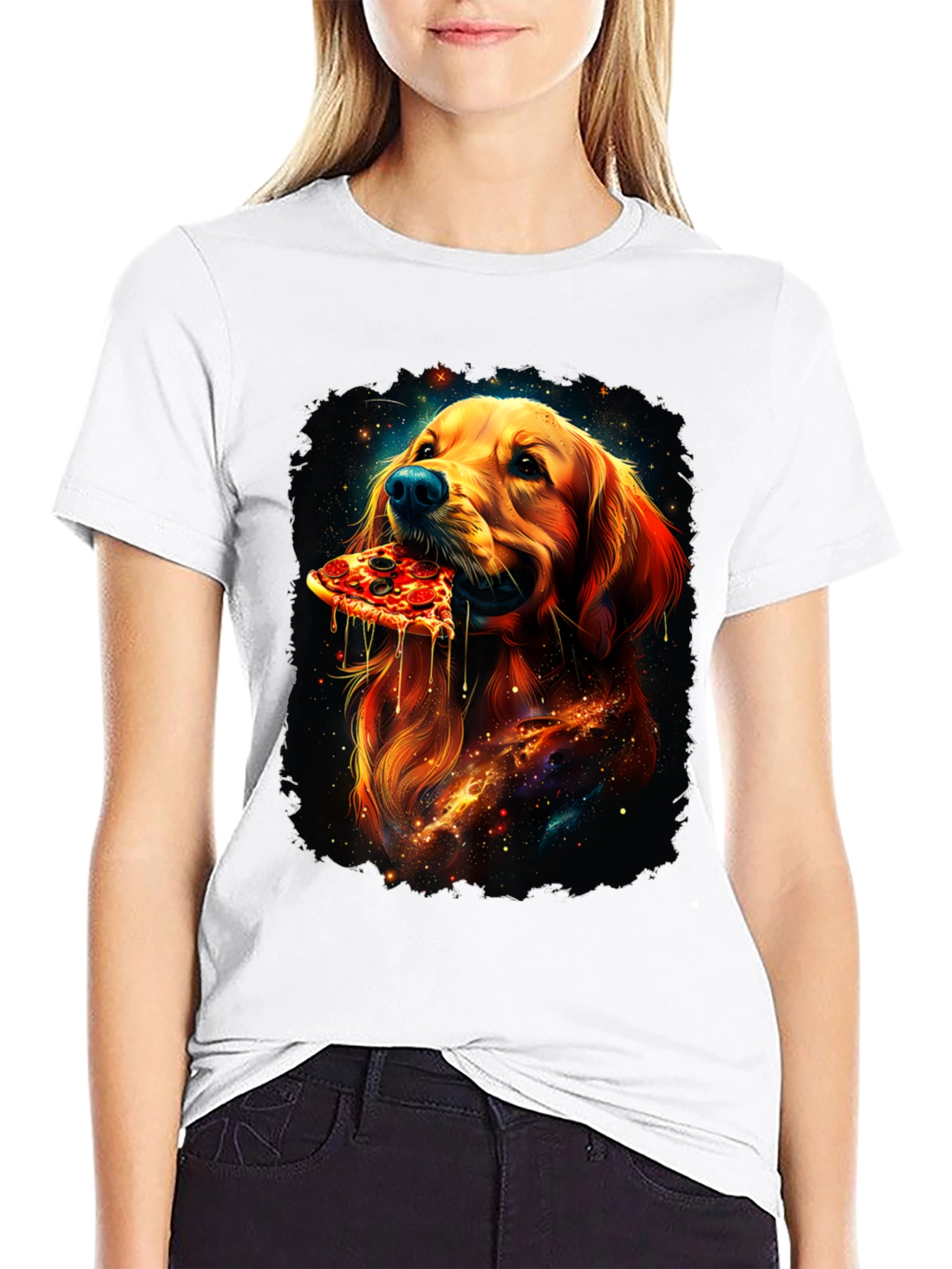 Dog Eating Pizza Graphic Tee - Unique Print