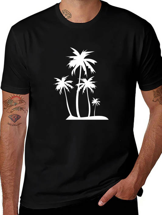 Tropical Palm Tree Graphic Tee - Black Cotton Comfort