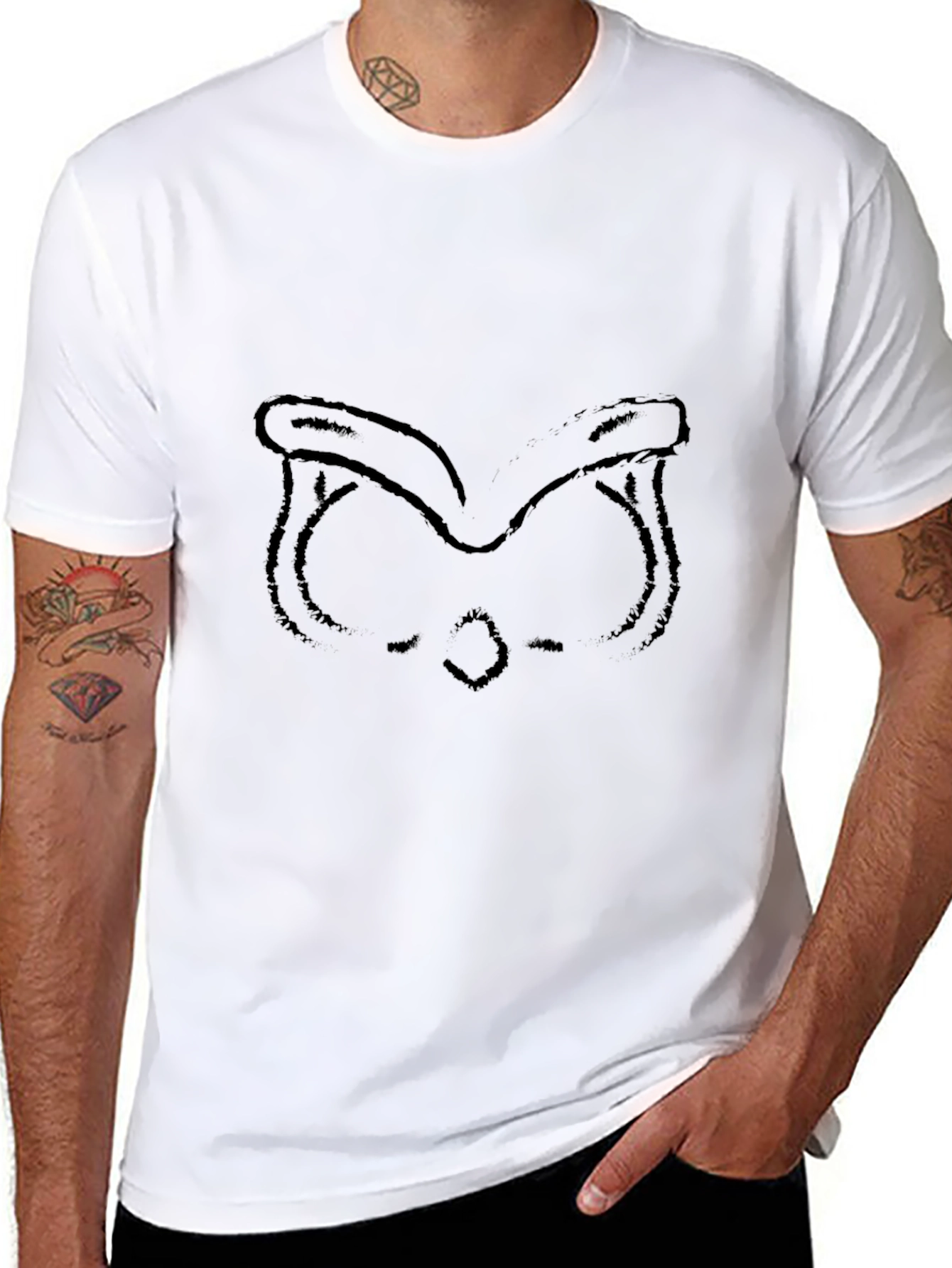 Owl Face Graphic Print Black T-Shirt