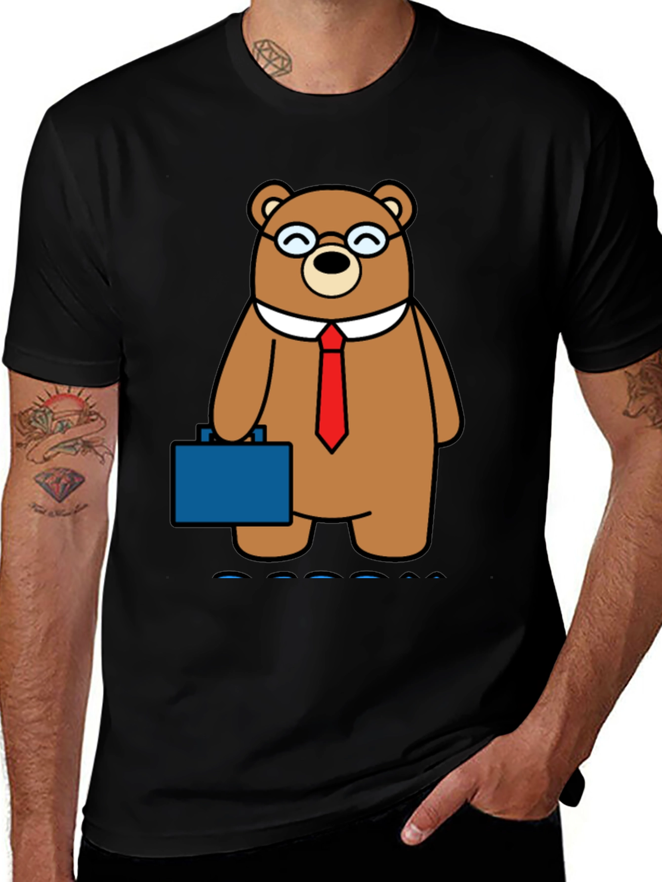 Bear with Briefcase Black T-Shirt