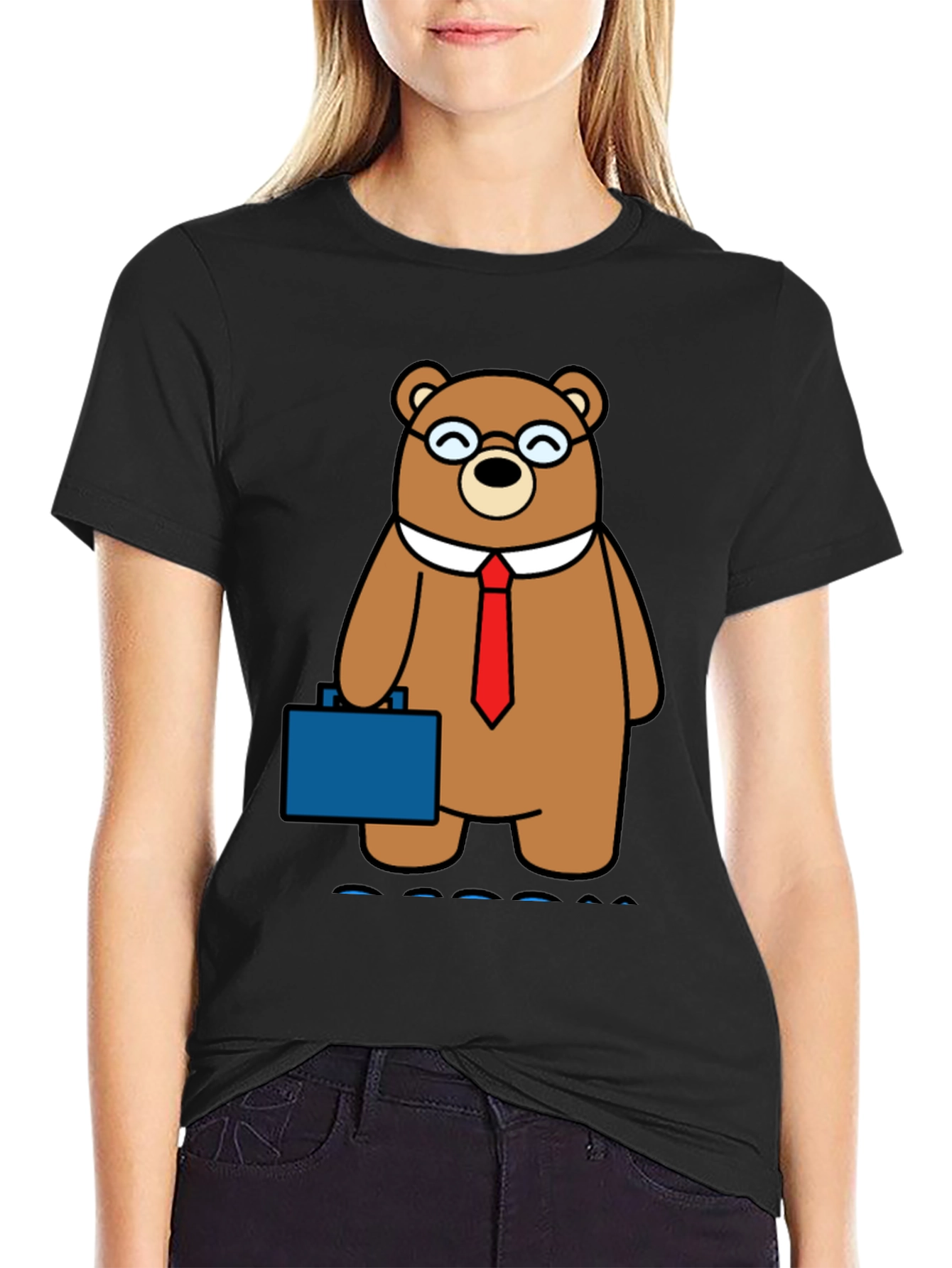 Bear with Briefcase Black T-Shirt