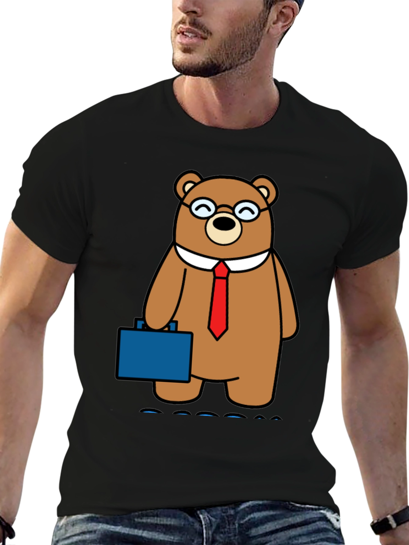 Bear with Briefcase Black T-Shirt
