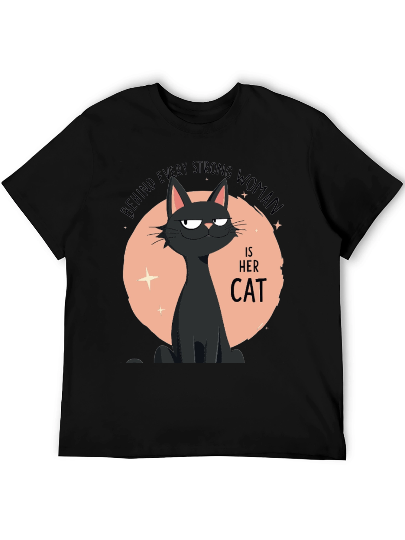 Strong Woman Cat T-Shirt - Black Graphic Tee