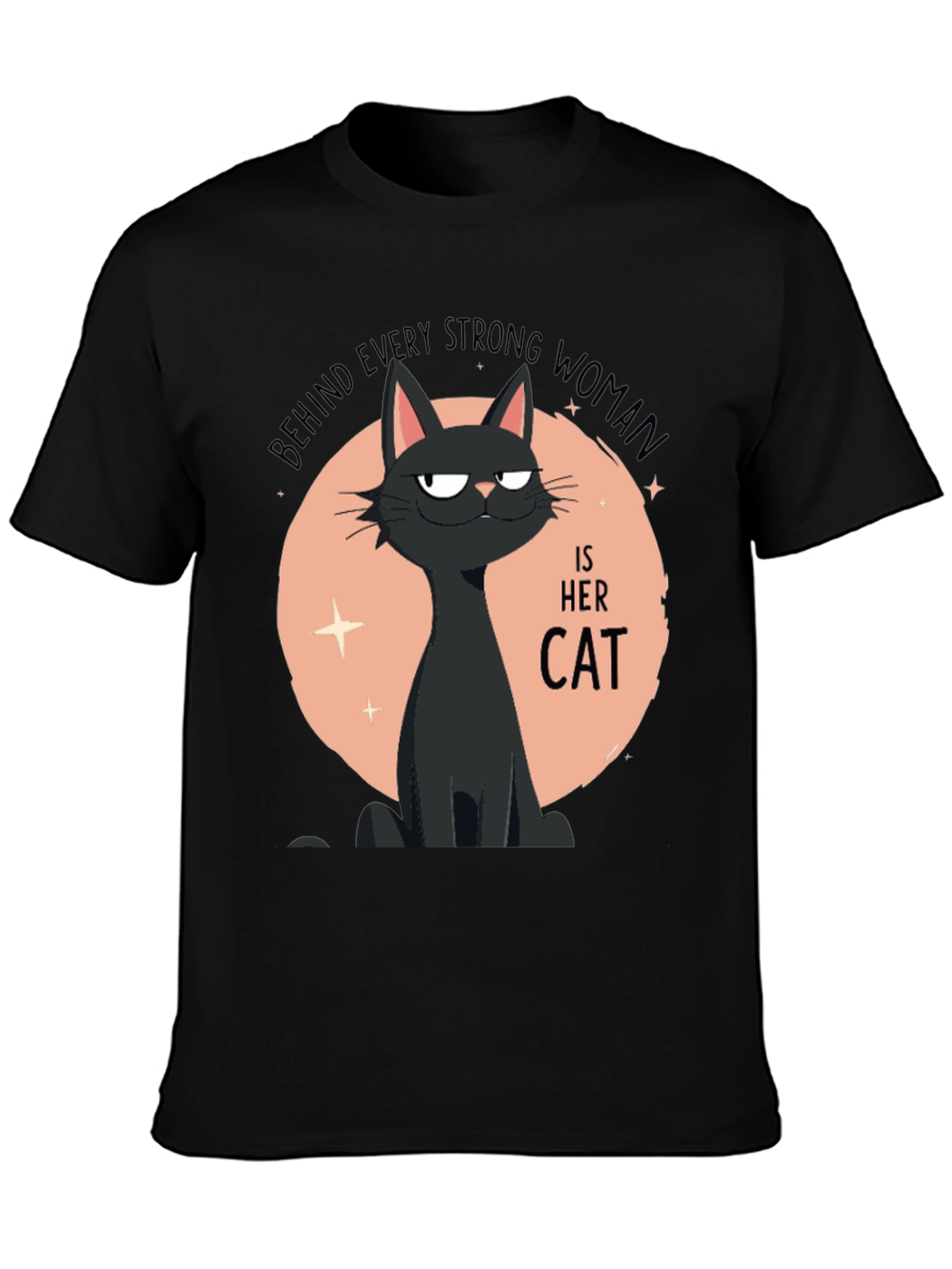 Strong Woman Cat T-Shirt - Black Graphic Tee
