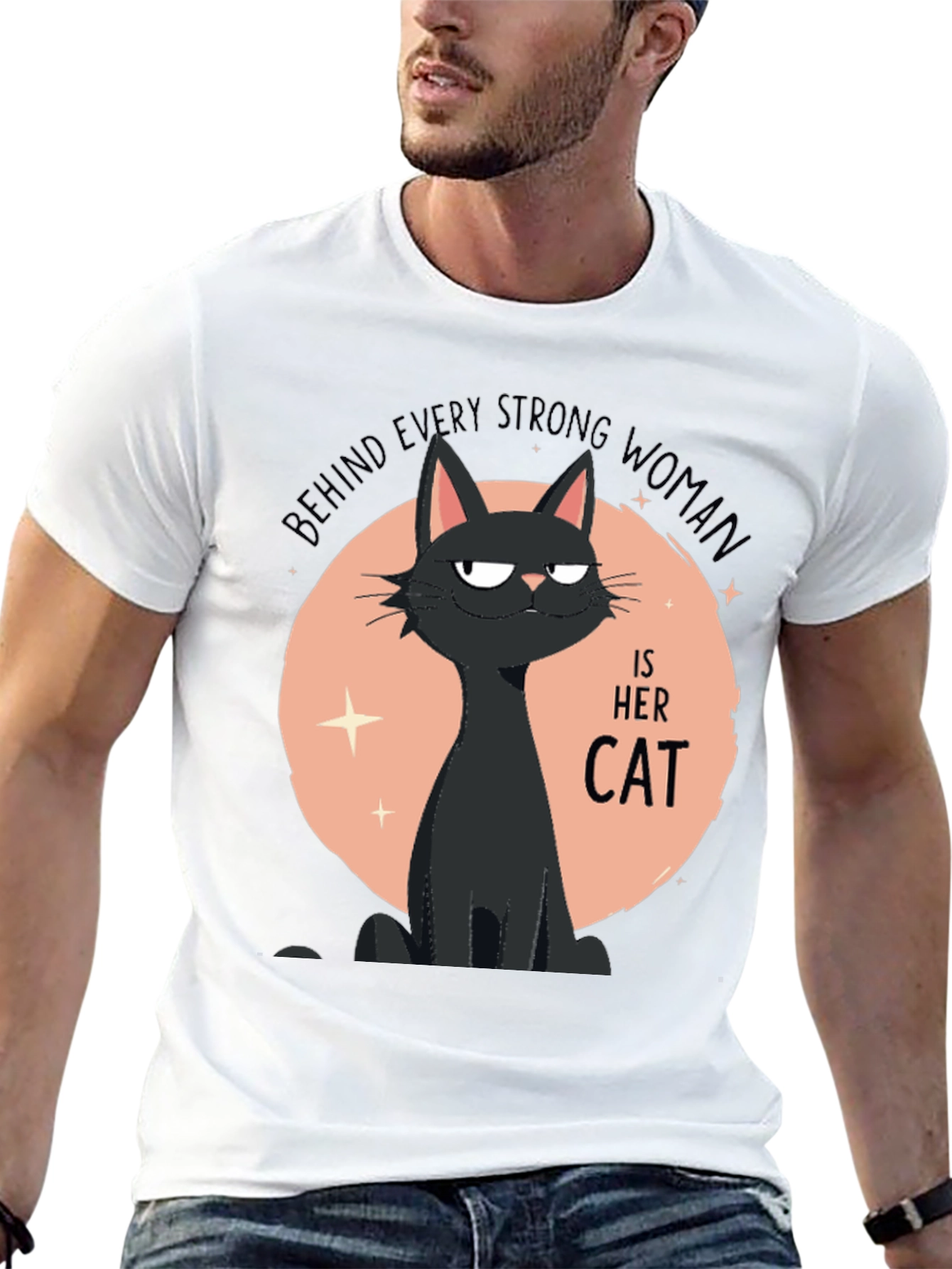 Strong Woman Cat T-Shirt - Black Graphic Tee
