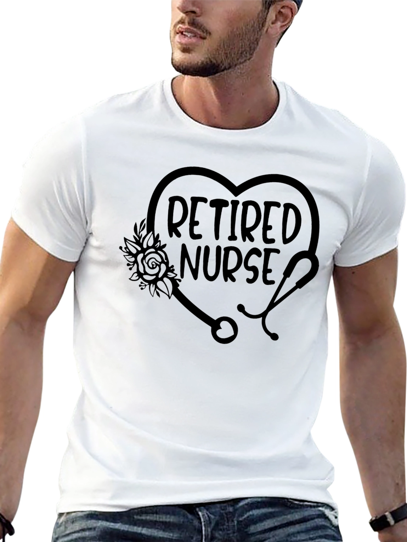 Retired Nurse Heart Stethoscope Graphic T-Shirt