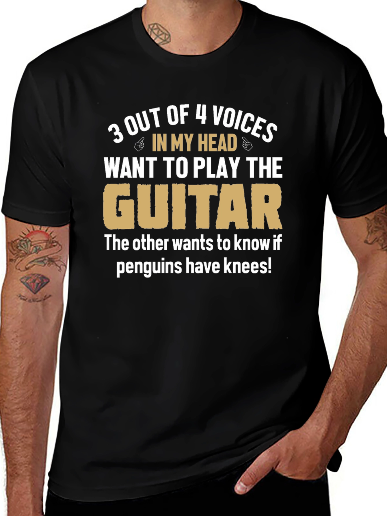 Funny Musician T-Shirt: Guitar & Penguins