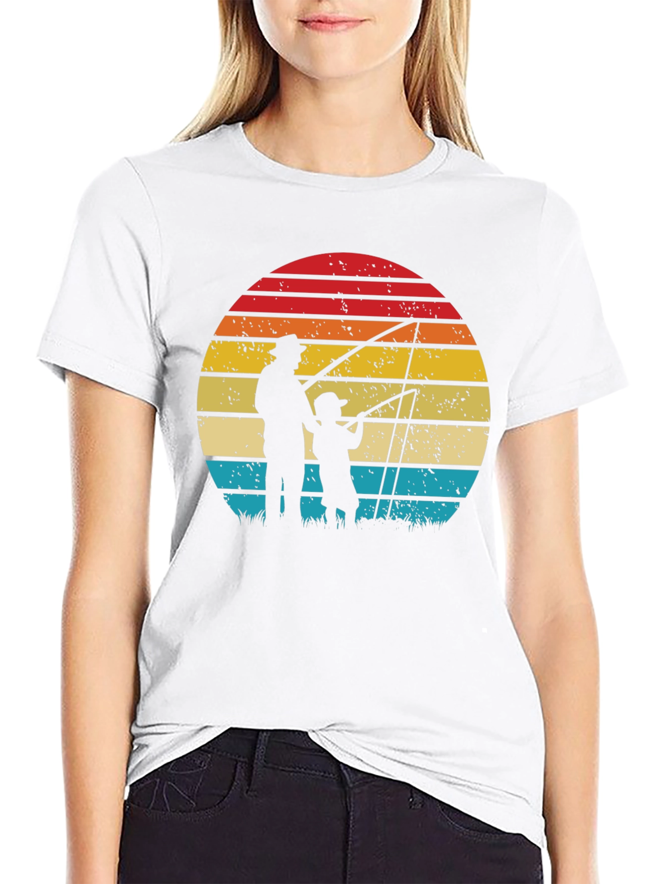Father and Son Fishing Sunset Graphic Tee