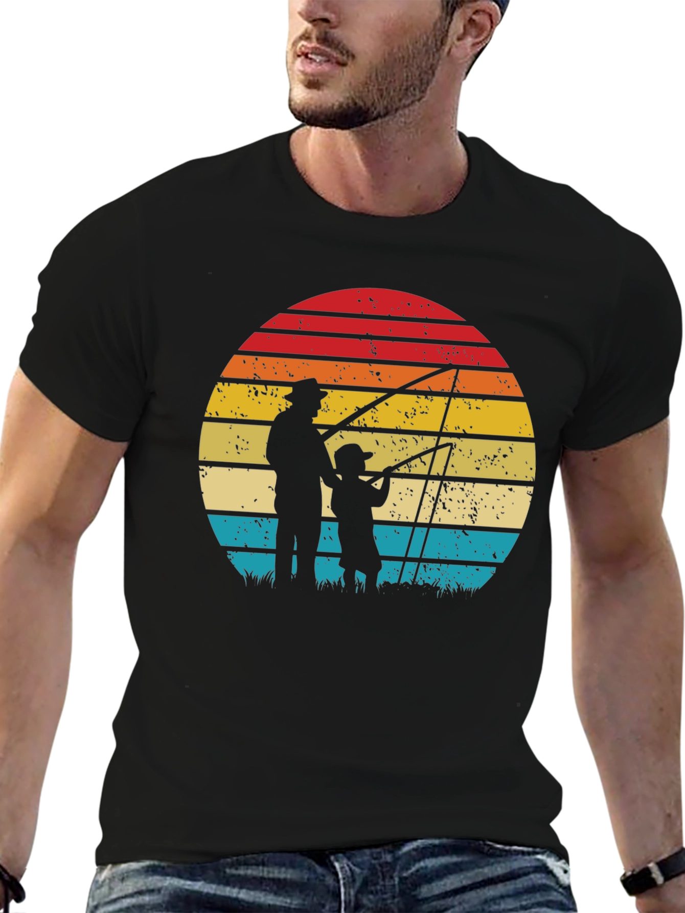 Father and Son Fishing Sunset Graphic Tee