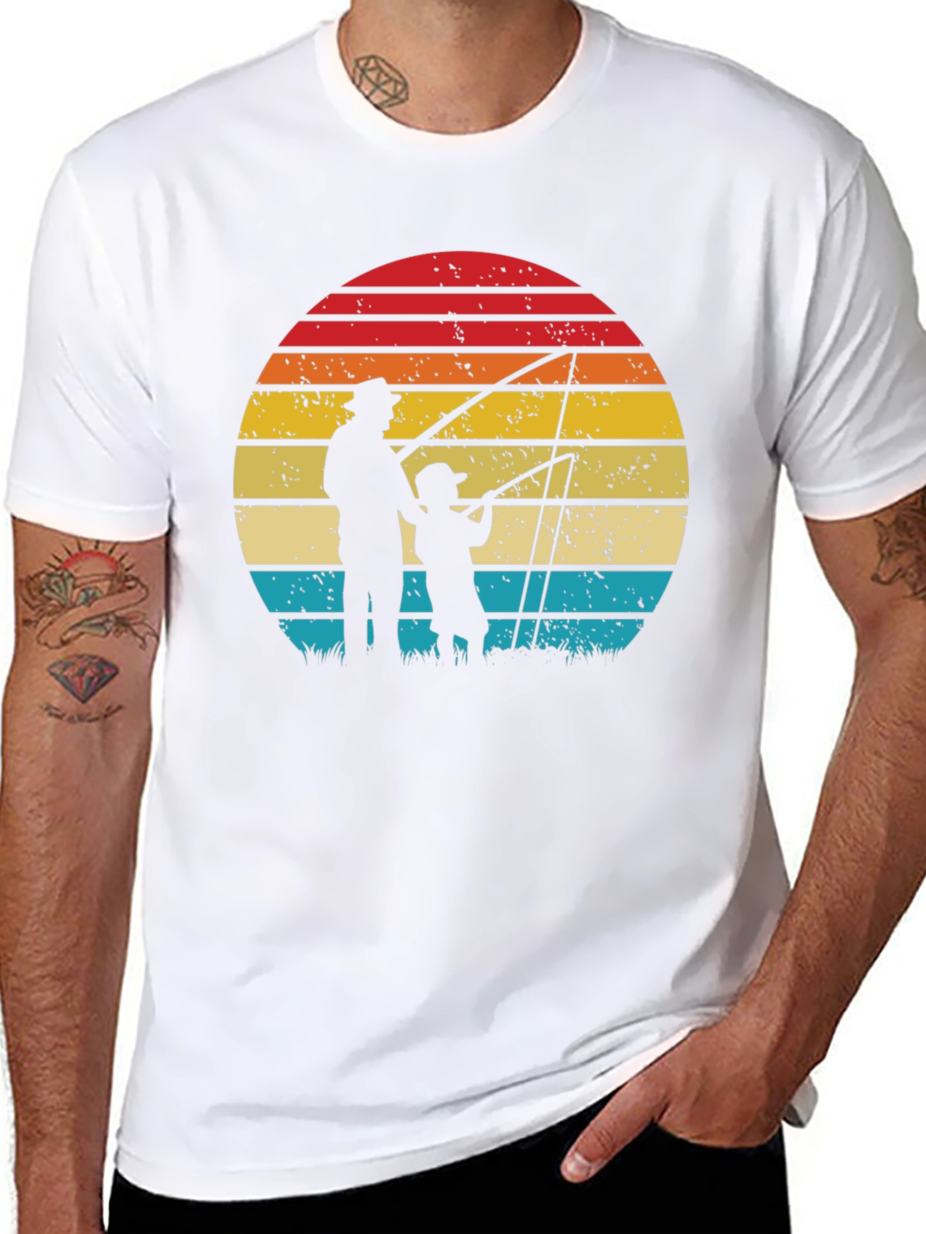 Father and Son Fishing Sunset Graphic Tee