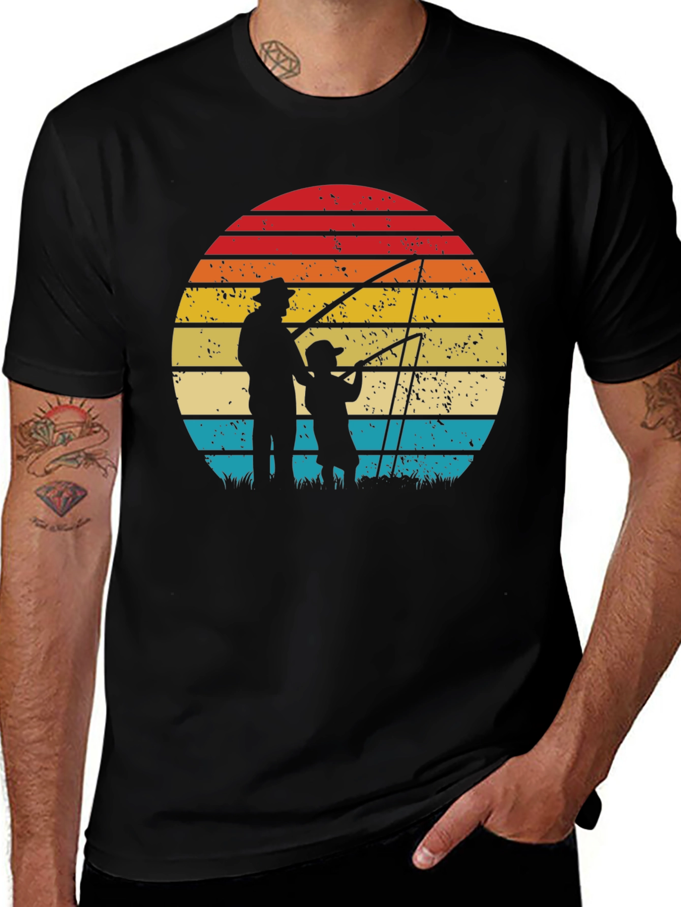 Father and Son Fishing Sunset Graphic Tee