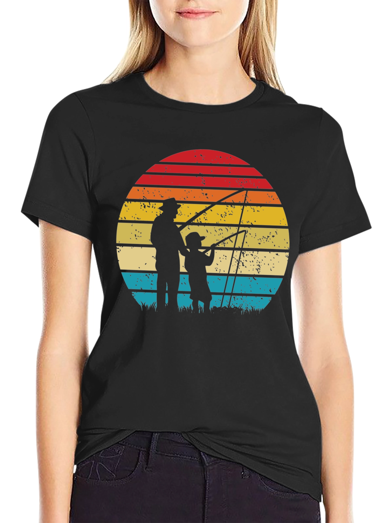 Father and Son Fishing Sunset Graphic Tee