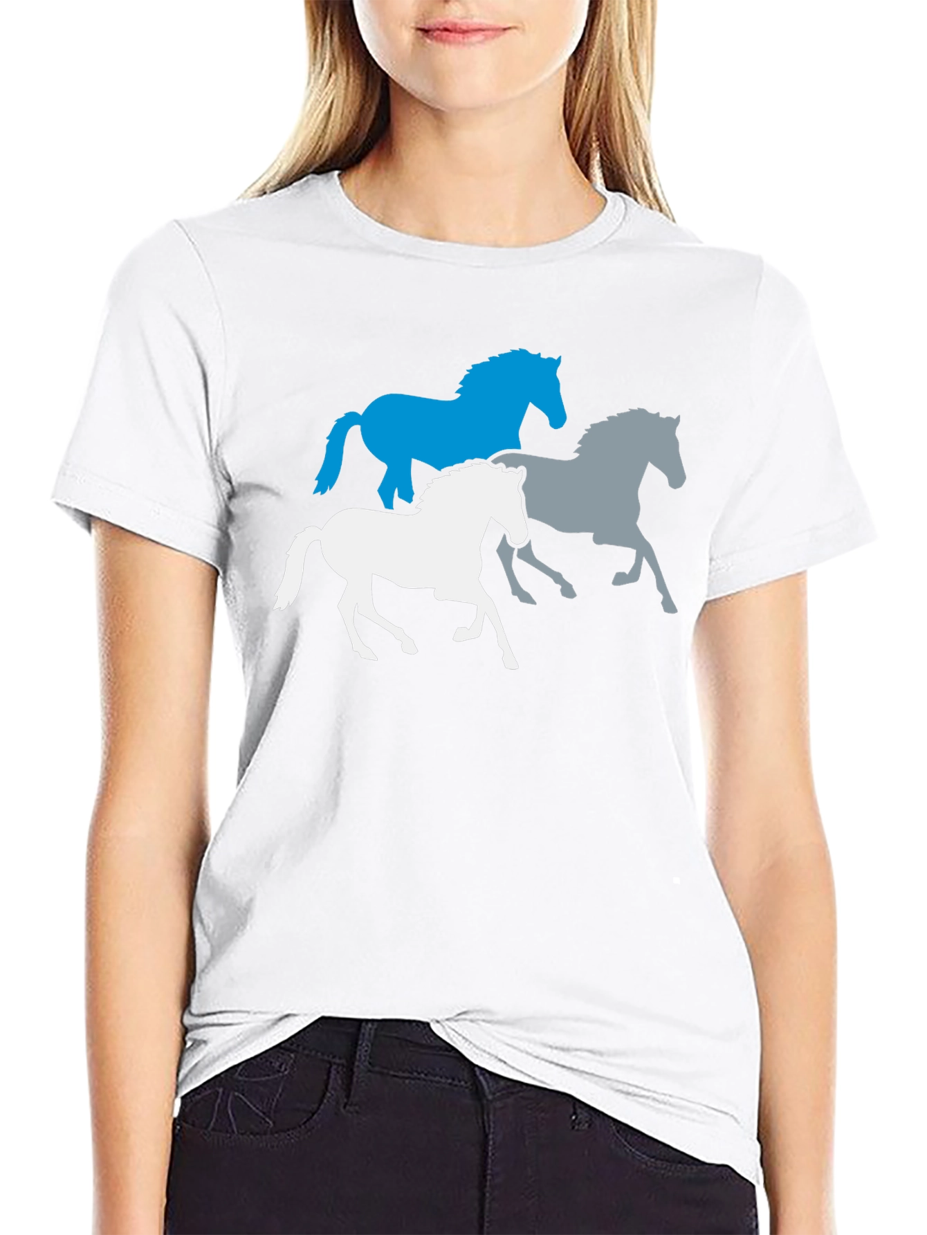 Mens Black T-Shirt with Horse Silhouettes