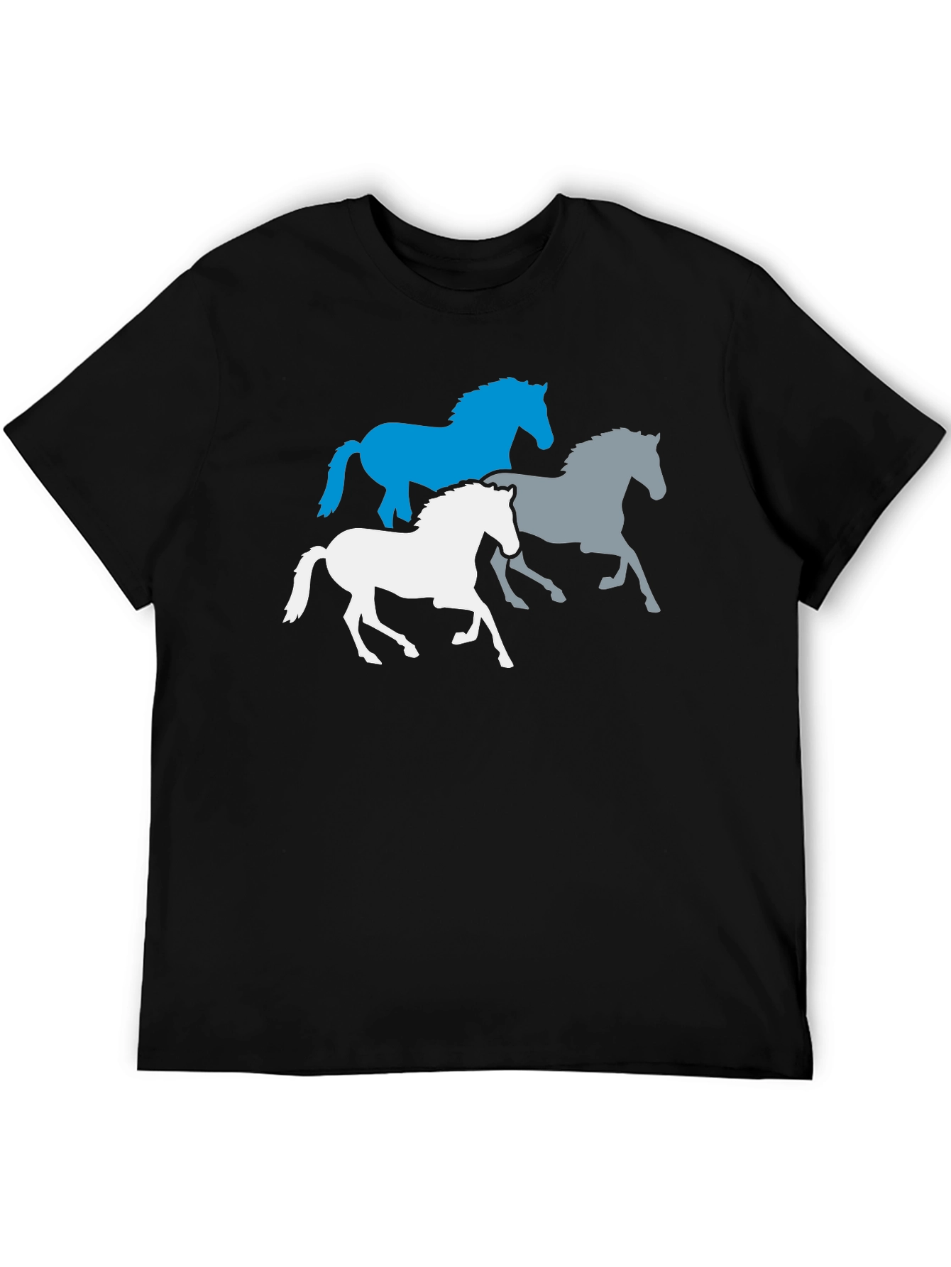 Mens Black T-Shirt with Horse Silhouettes